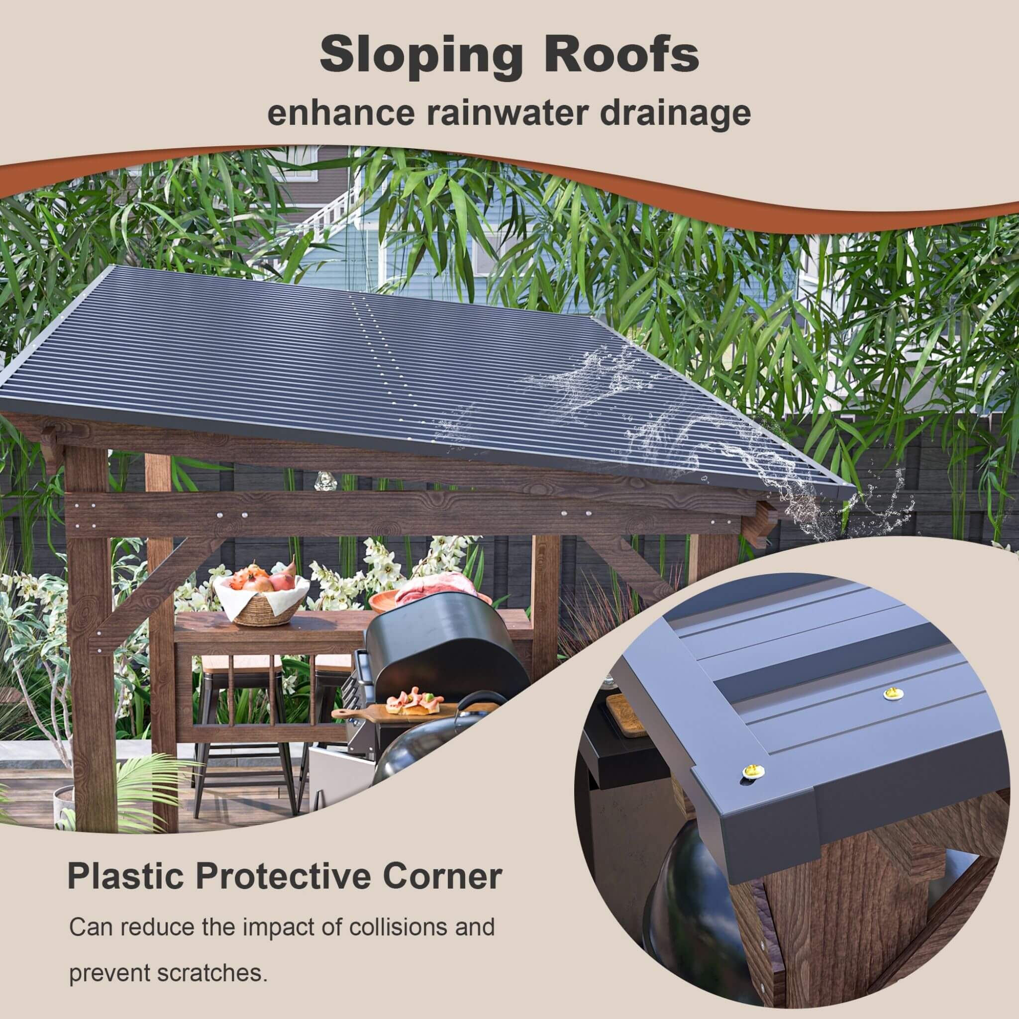 [06X13FT] Alora Durable Outdoor Hardtop BBQ Grill Shelter Gazebo With Shelves (SAK65420)