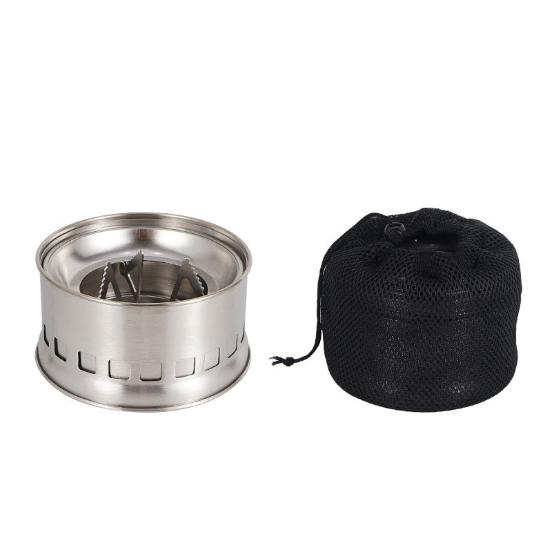 Outdoor Firewood Stove Stainless Steel Barbecue Grill Wood Charcoal Solid Alcohol Heater Warming Furnace