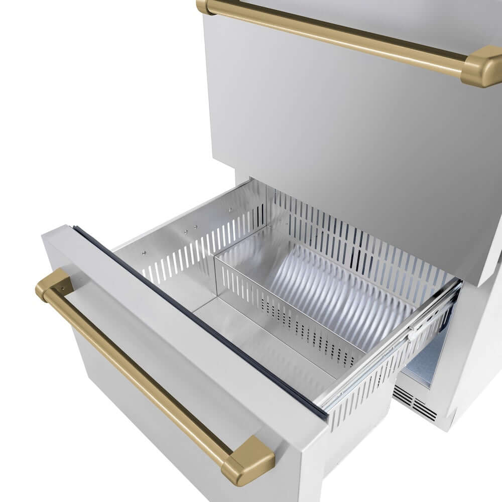ZLINE 24" Touchstone 168 Can Outdoor-Rated Dual Refrigerator Drawer, Champagne Bronze, RDSOZ-ST-24-CB