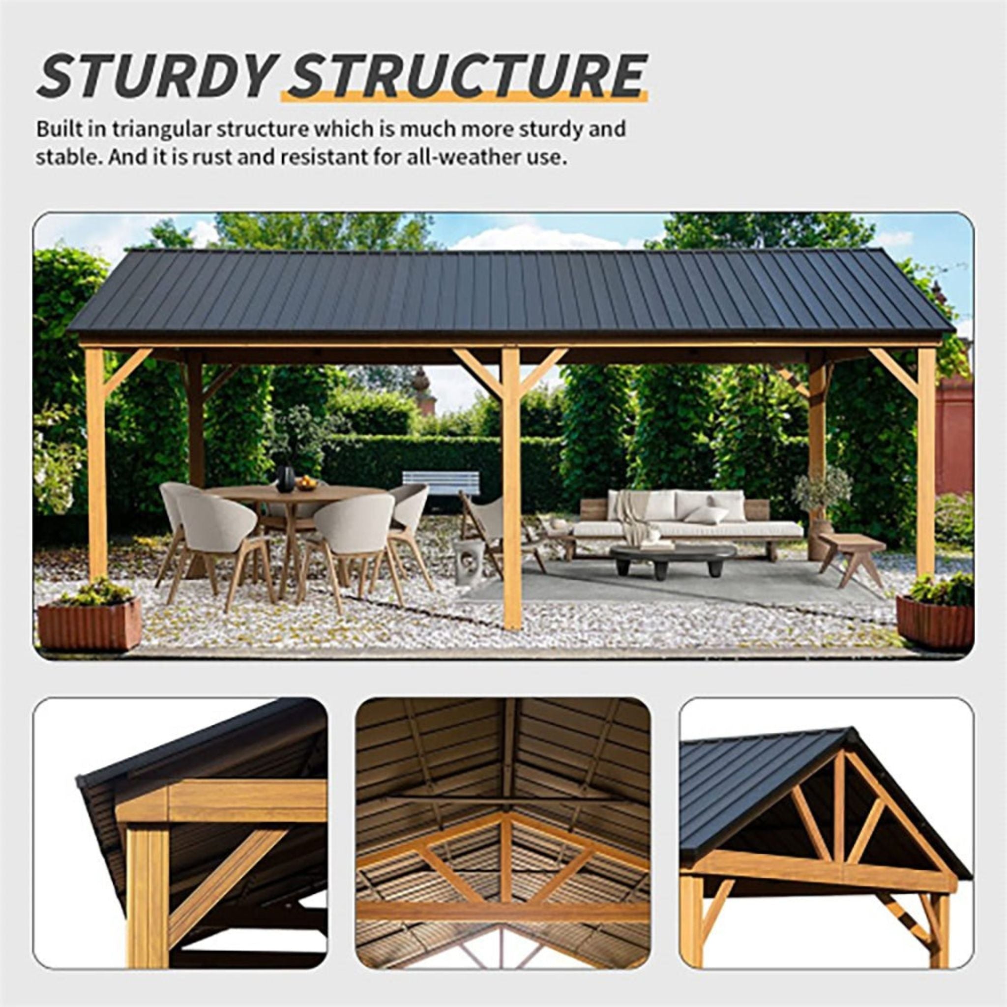 [12X20FT] Premium Outdoor Double-Layer Galvanized Steel Hardtop Gazebo Pergola For Patio (SAK46095)