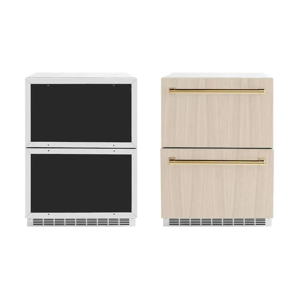 ZLINE 24" Touchstone 168 Can Outdoor-Rated Dual Refrigerator Drawer, Panel Ready Gold, RDSPOZ-24-G