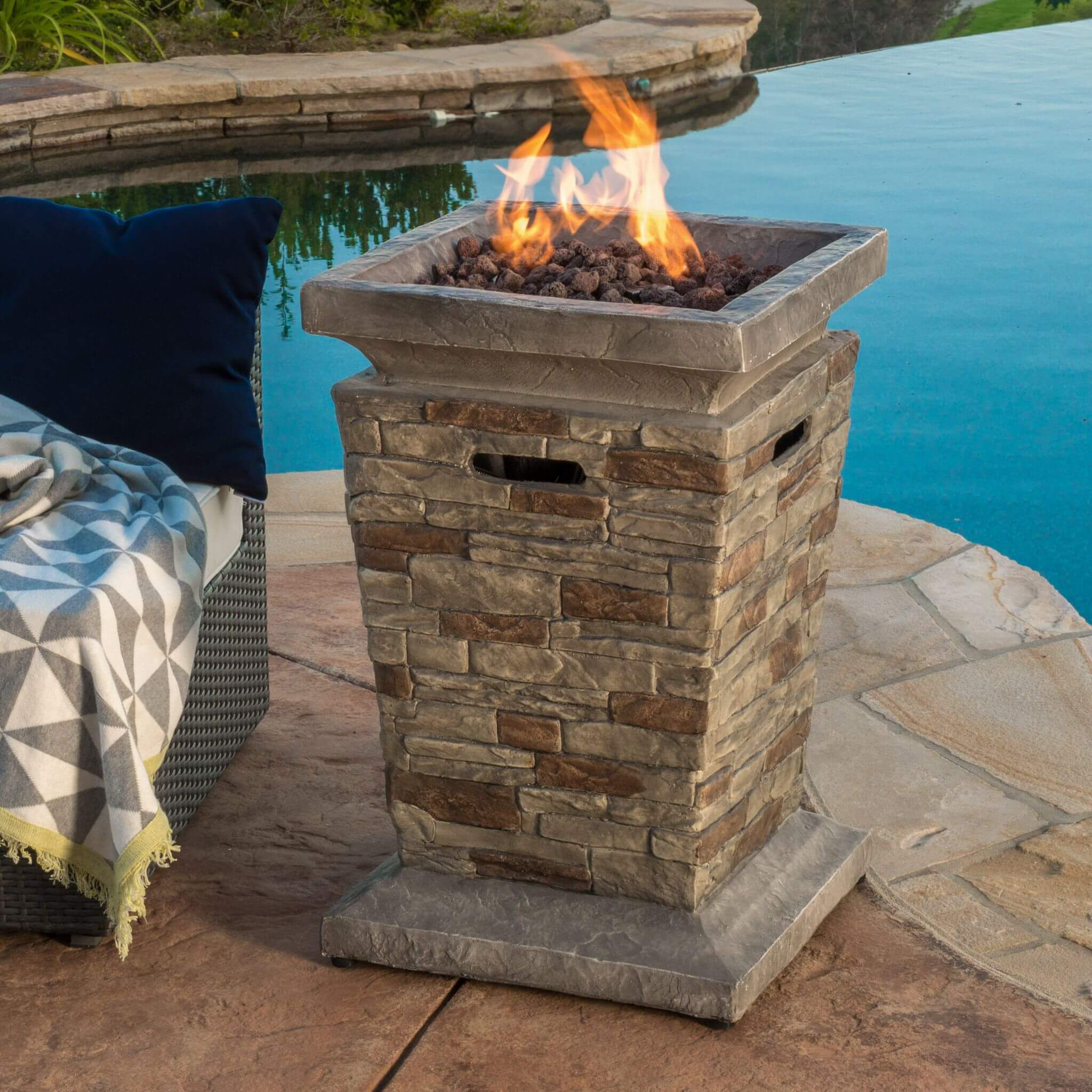 Alora 19-Inch Outdoor 40K BTU Natural Stone Fire Column (SAK36771)
