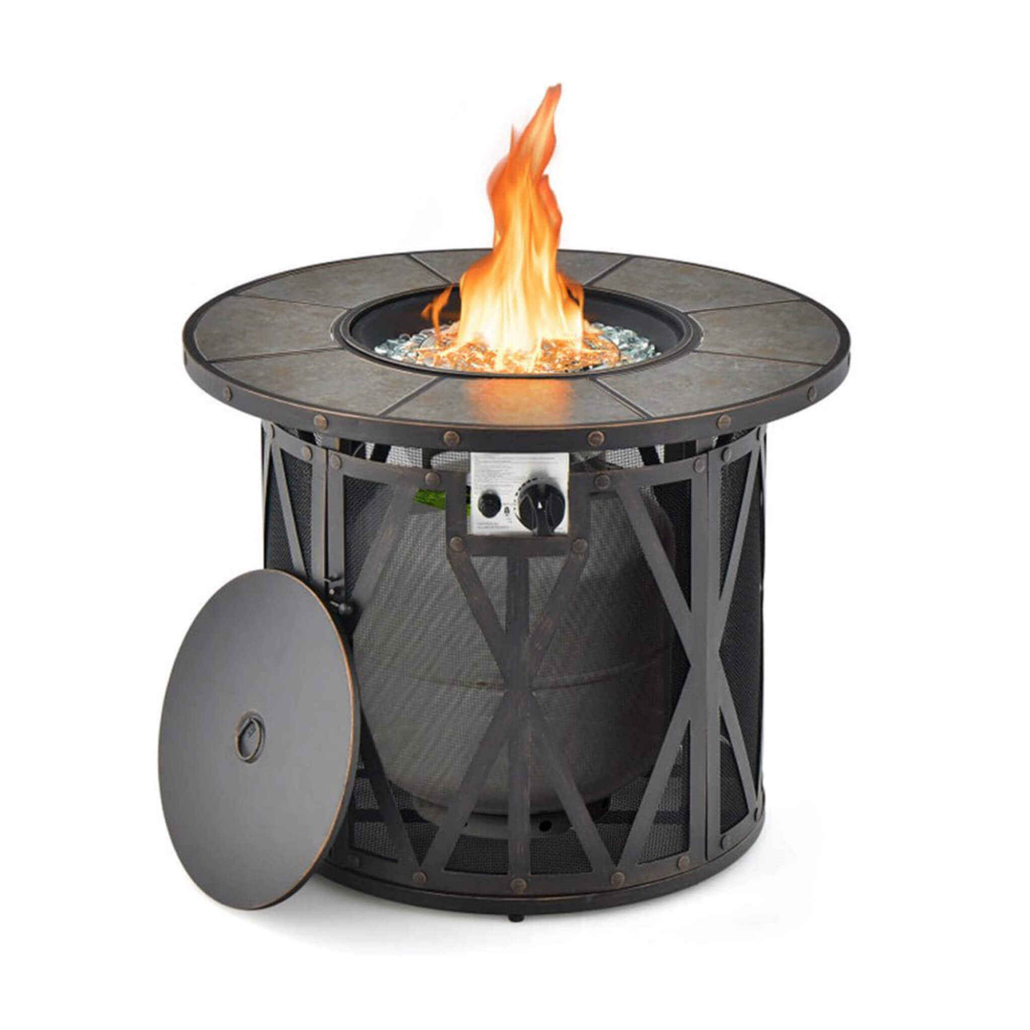 Alora 30K BTU Premium Outdoor Patio Gas Fire Pit Table With Fire Glass And Cover, 32" (SAK17432)