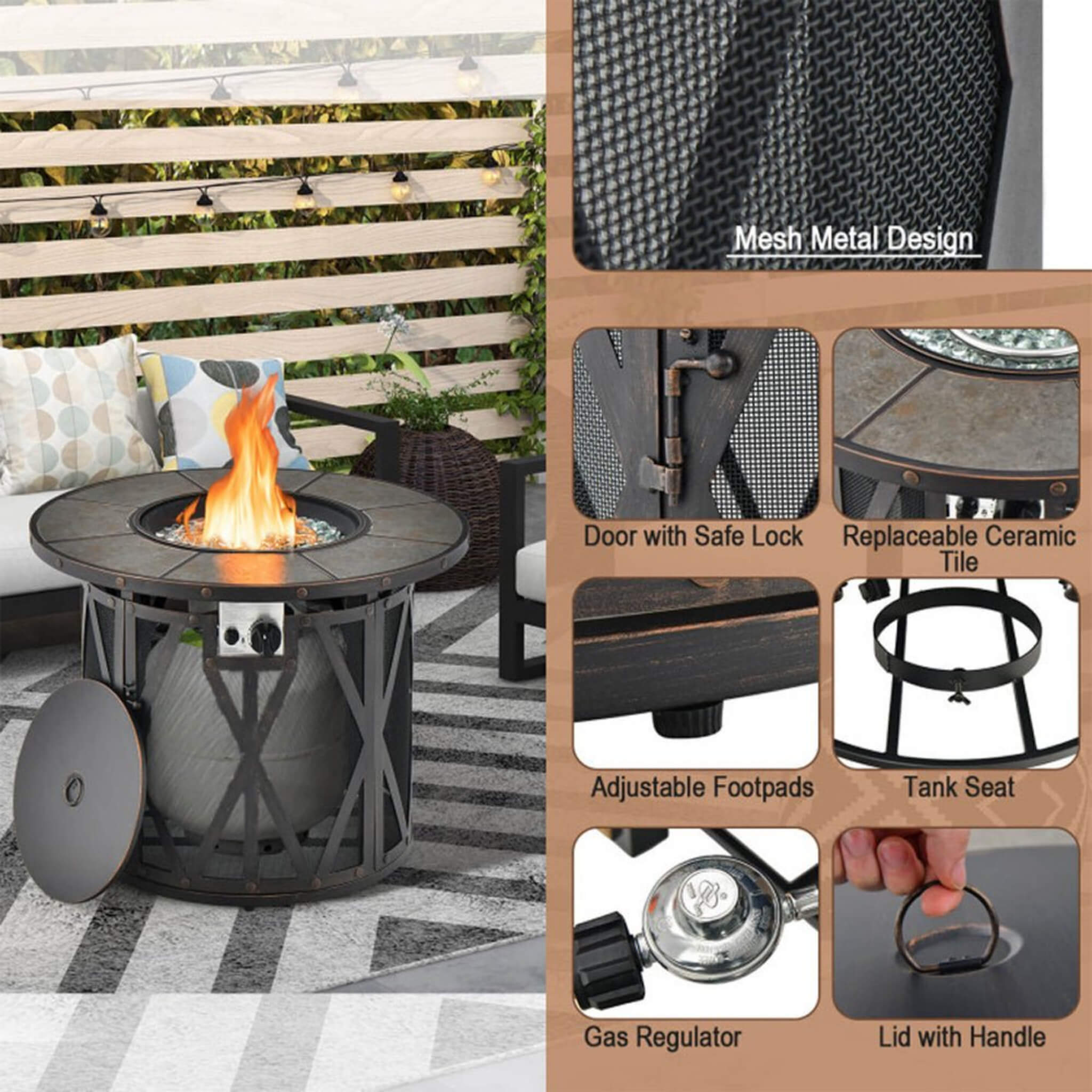 Alora 30K BTU Premium Outdoor Patio Gas Fire Pit Table With Fire Glass And Cover, 32" (SAK17432)