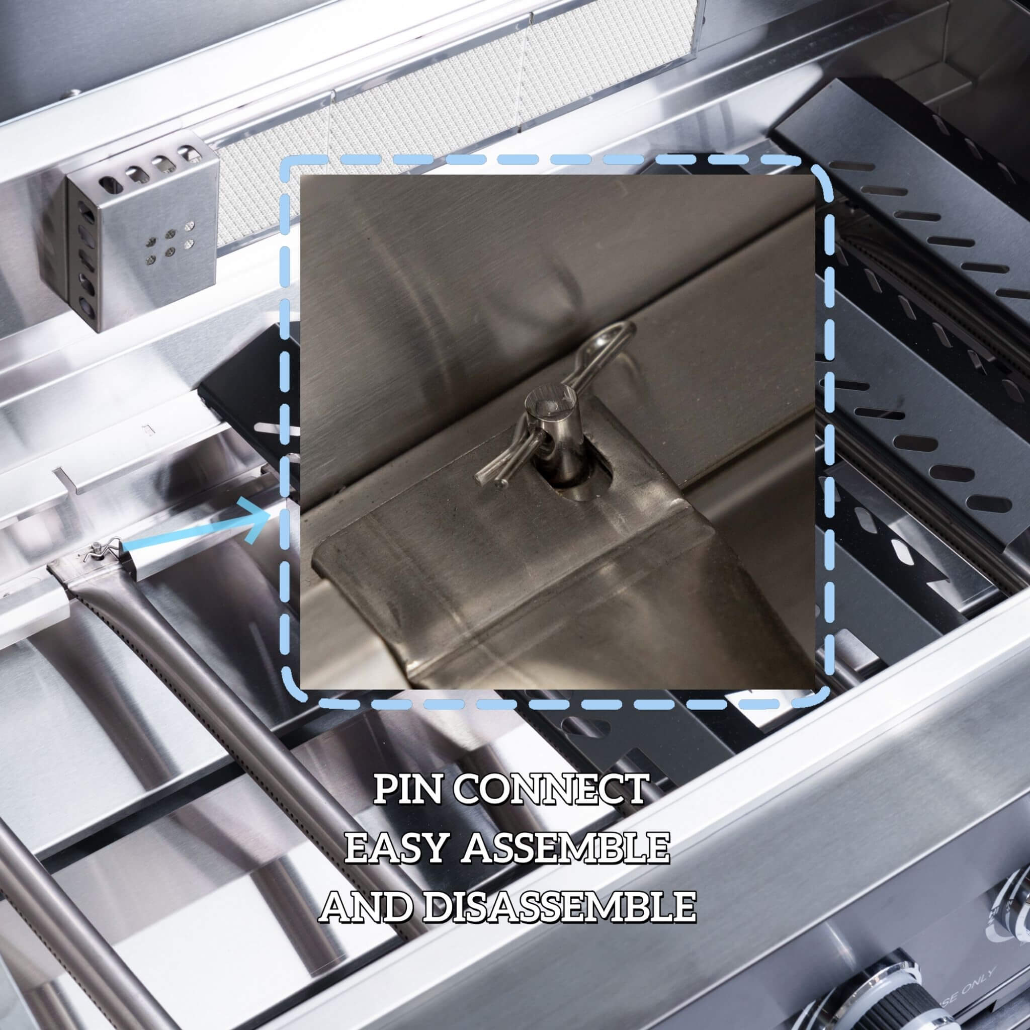 Castelle Flame 43-Inch 6-Burner 85K BTU Stainless Steel Outdoor BBQ Kitchen Island Grill With Wine Cooler, Rotisserie, And Sink (SAK19476)