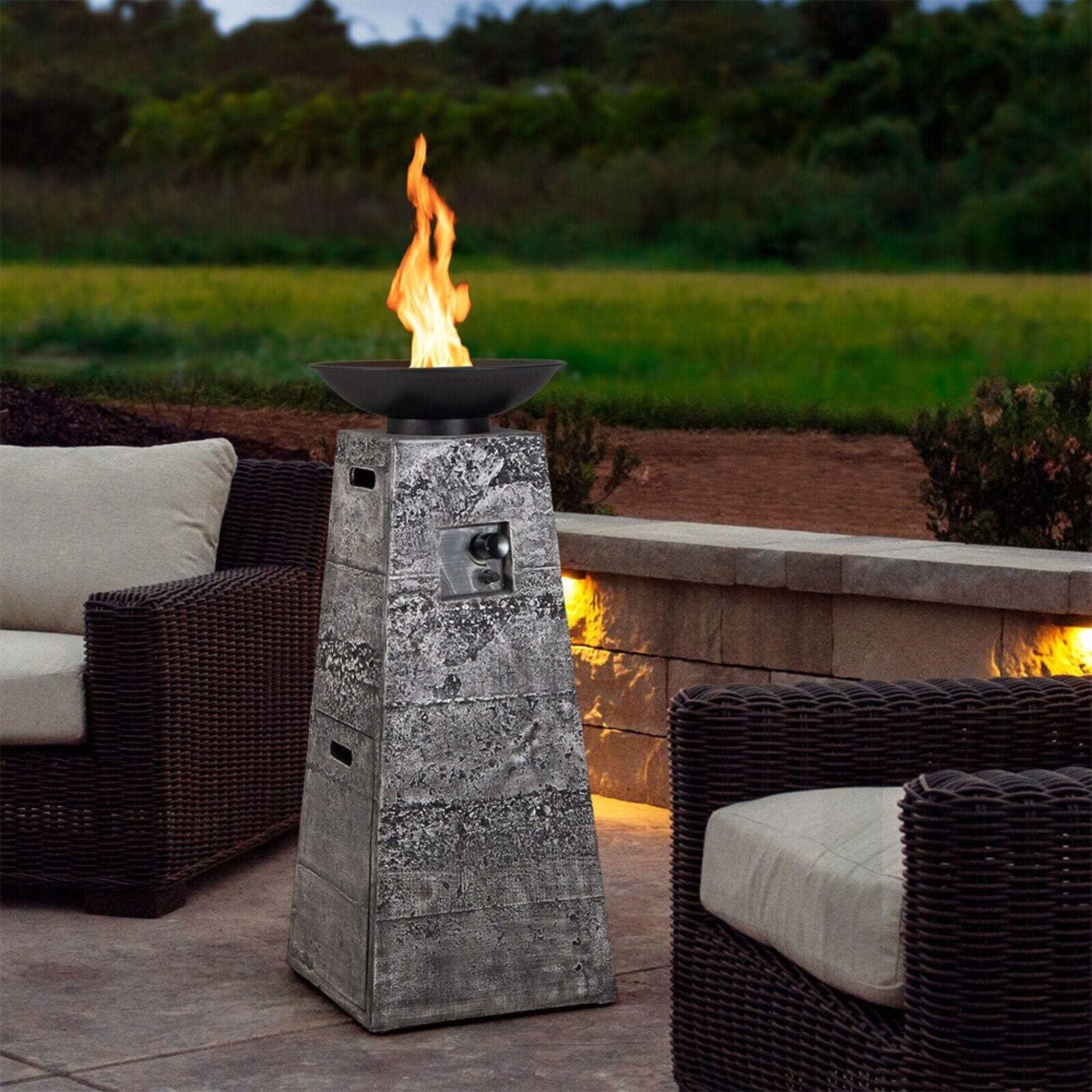48-Inch Large Outdoor Propane Fire Bowl Column With Cover & Lava Rocks (SAK70938)