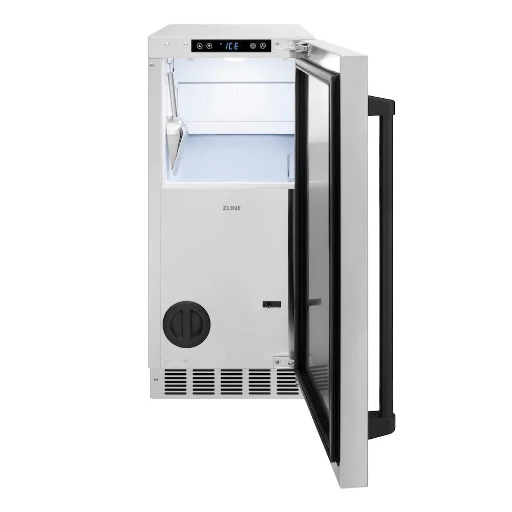 ZLINE 15" Touchstone Gourmet Ice Maker Drain Pump Stainless Steel Door Matte Black IGMDZ-ST-15-MB