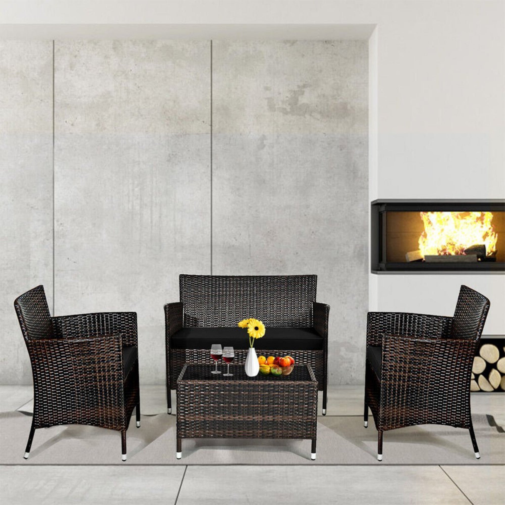 Alora 4-Piece Outdoor Rattan Patio Furniture Set With Cushions & Coffee Table (SAK75463)