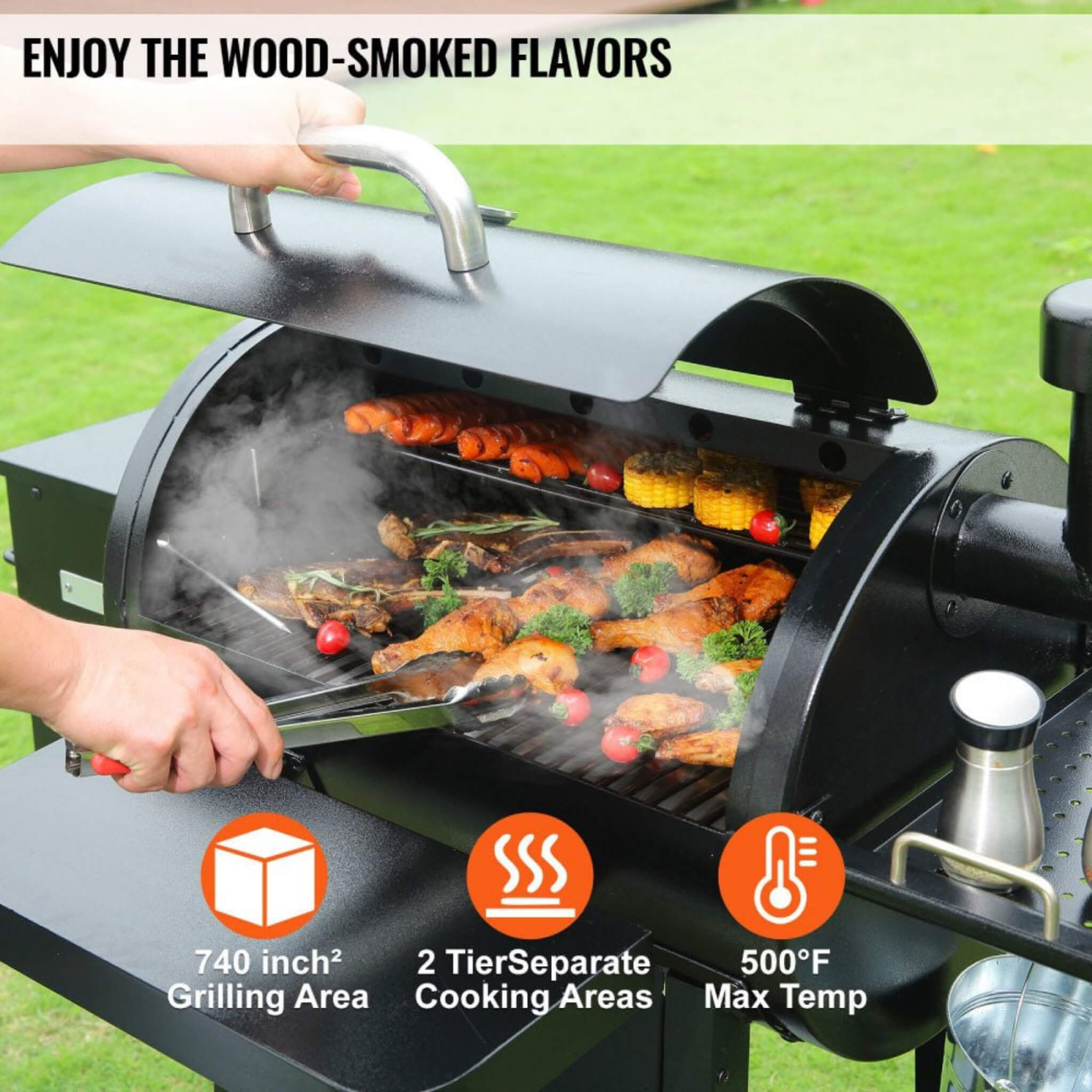 53" Heavy-Duty Portable Wood Pellet BBQ Grill With Cart (SAK93641)