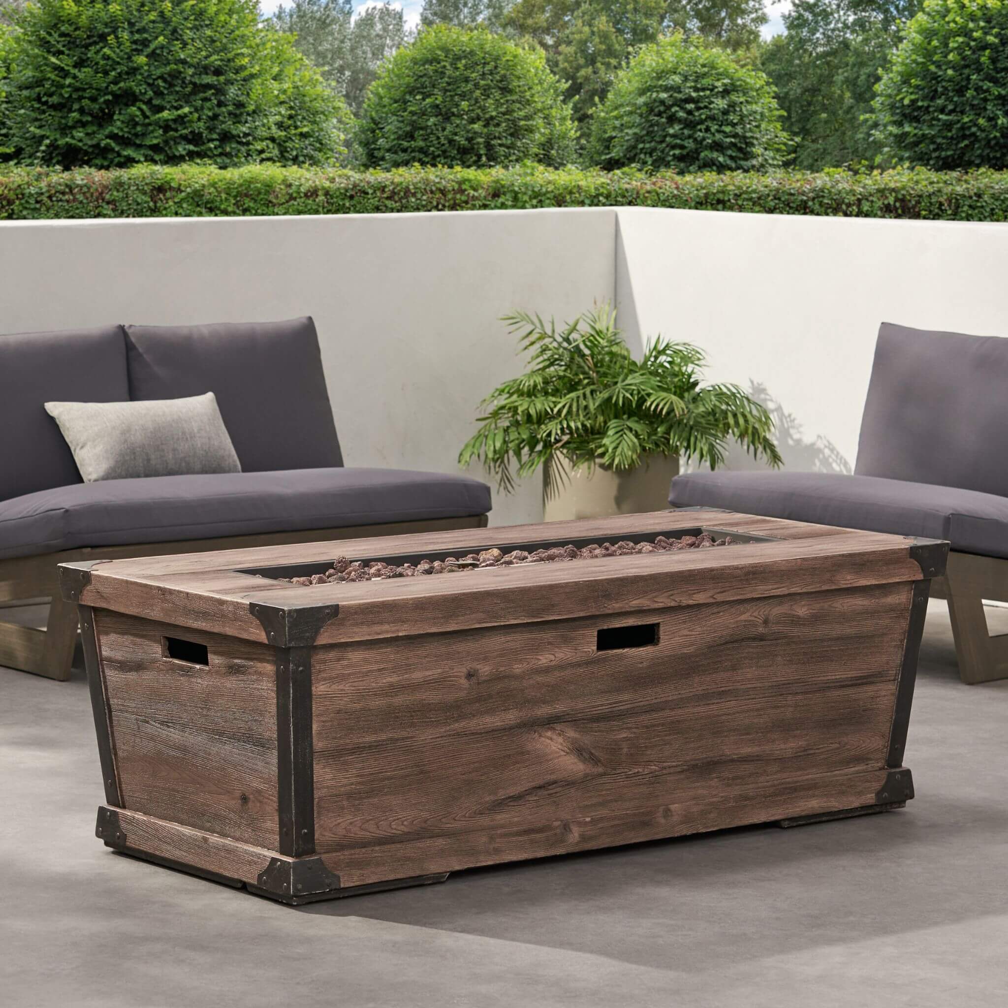 Alora 56-Inch Outdoor 50K BTU Wood Pattern Rectangle Gas Burning Fire Pit (SAK43681)