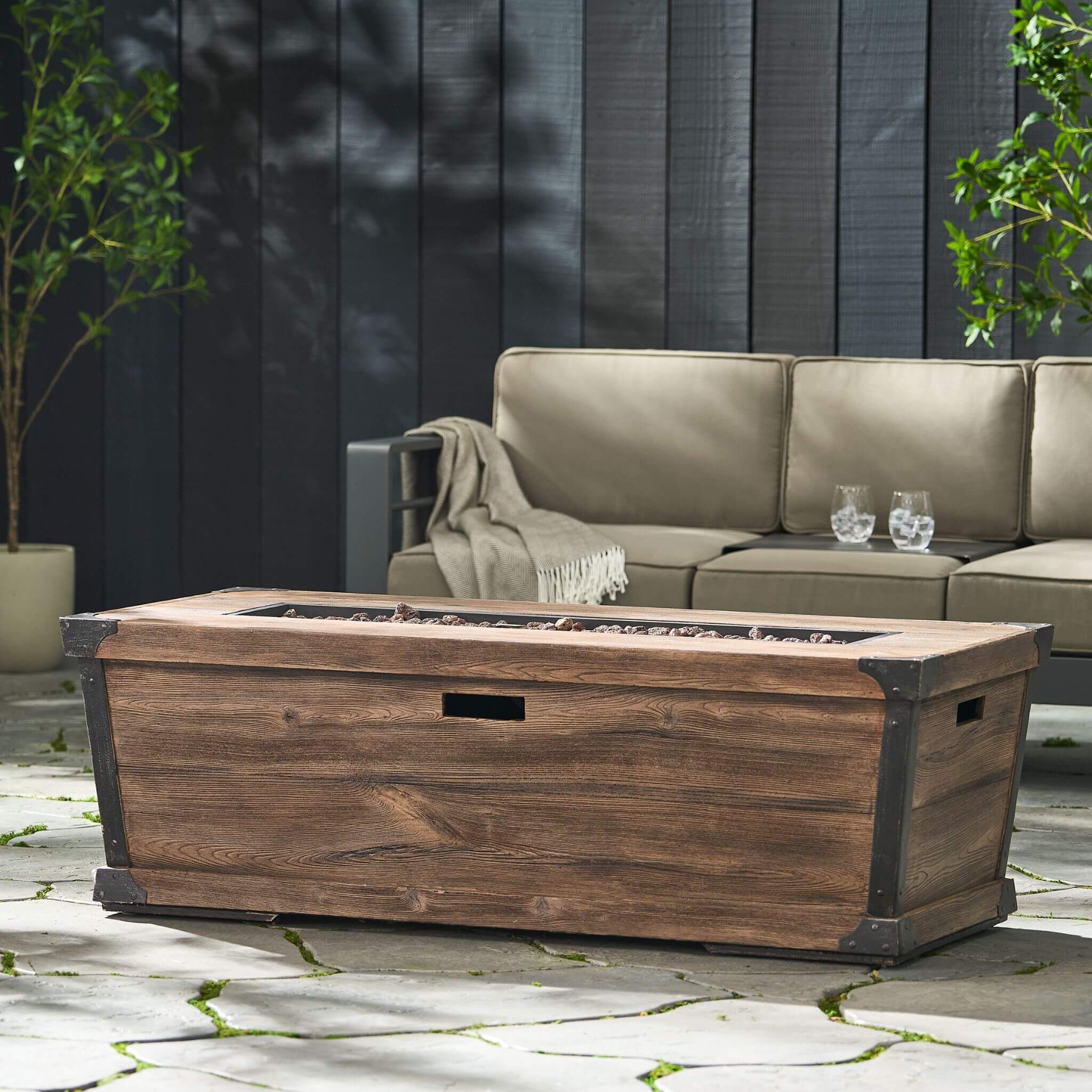 Alora 56-Inch Outdoor 50K BTU Wood Pattern Rectangle Gas Burning Fire Pit (SAK43681)