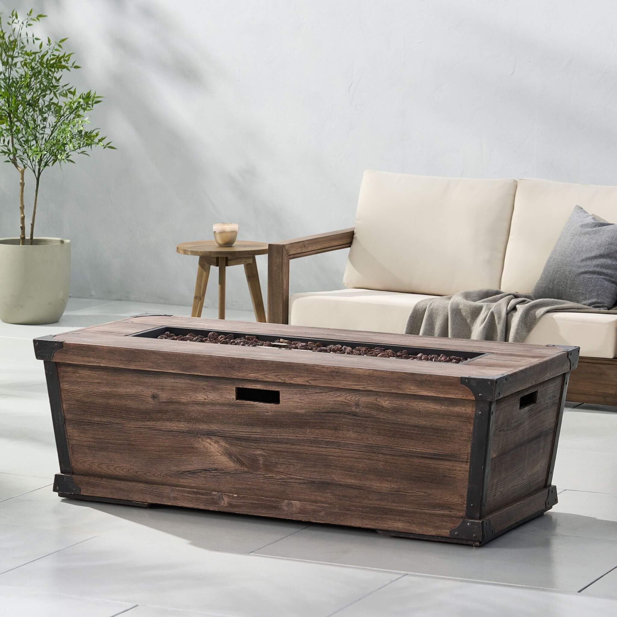 Alora 56-Inch Outdoor 50K BTU Wood Pattern Rectangle Gas Burning Fire Pit (SAK43681)