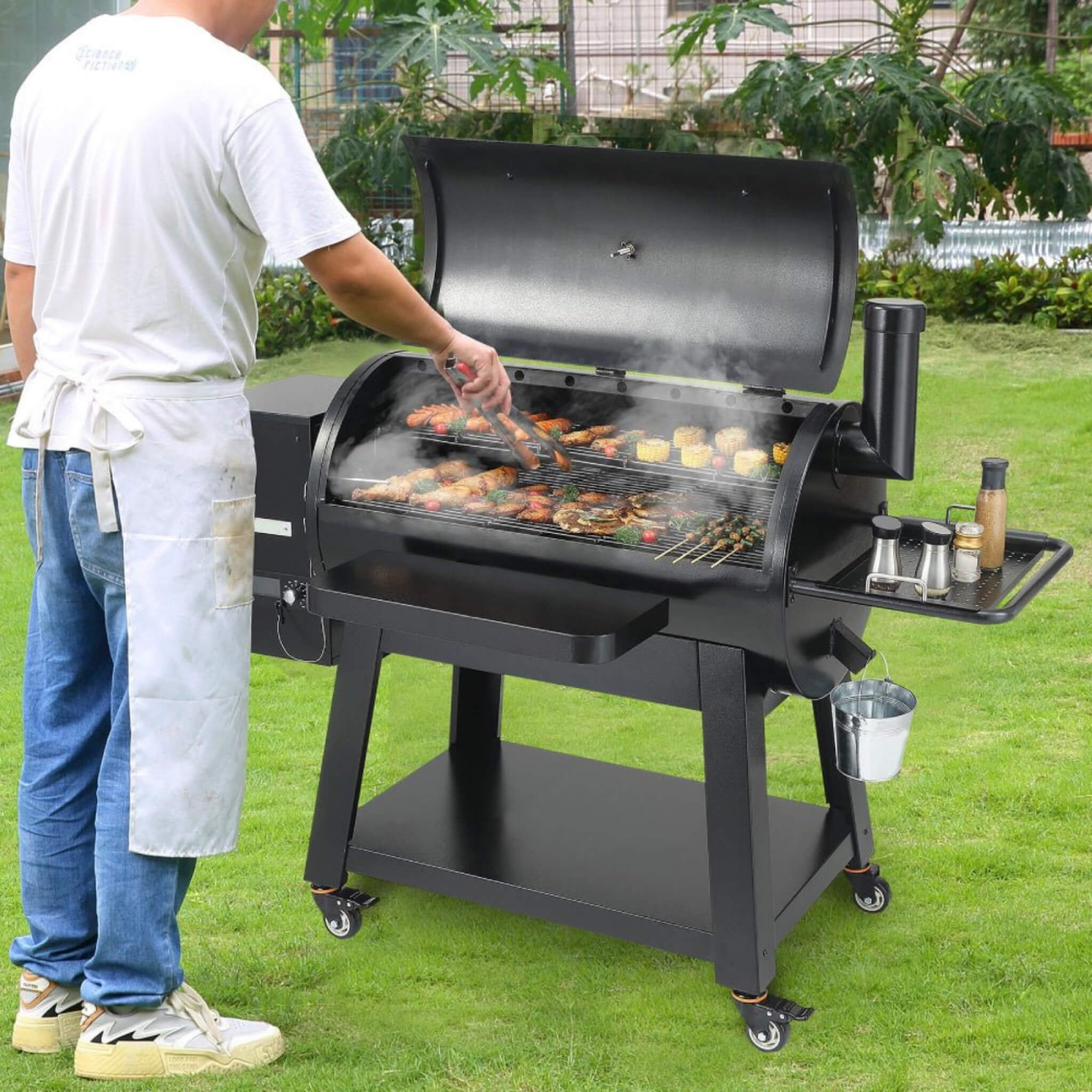 62" Heavy-Duty Portable Wood Pellet BBQ Grill With Cart (SAK91308)