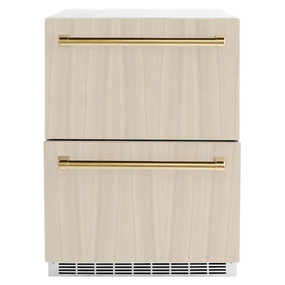 ZLINE 24" Touchstone 168 Can Outdoor-Rated Dual Refrigerator Drawer, Panel Ready Gold, RDSPOZ-24-G