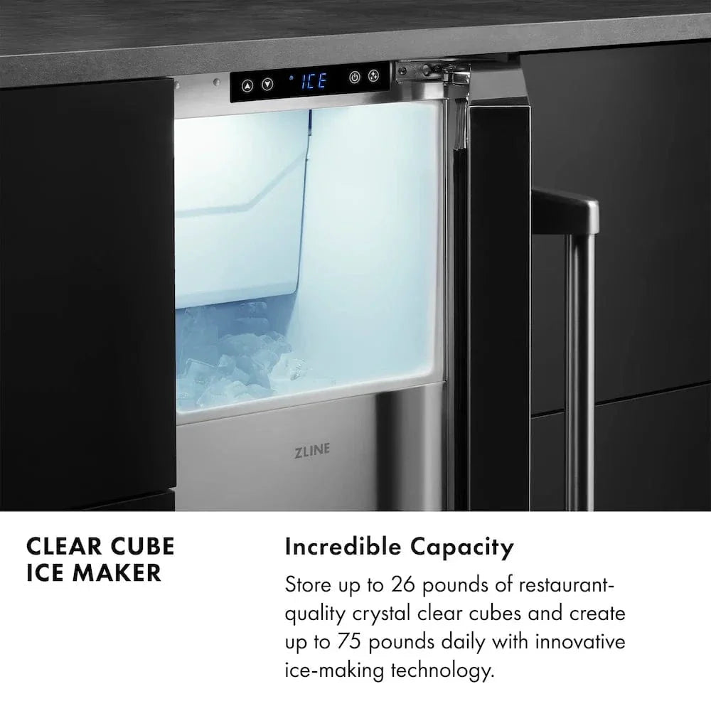 ZLINE 15" Touchstone Clear Cube Ice Maker Drain Pump Solid Stainless Steel Door ICCD-ST-15