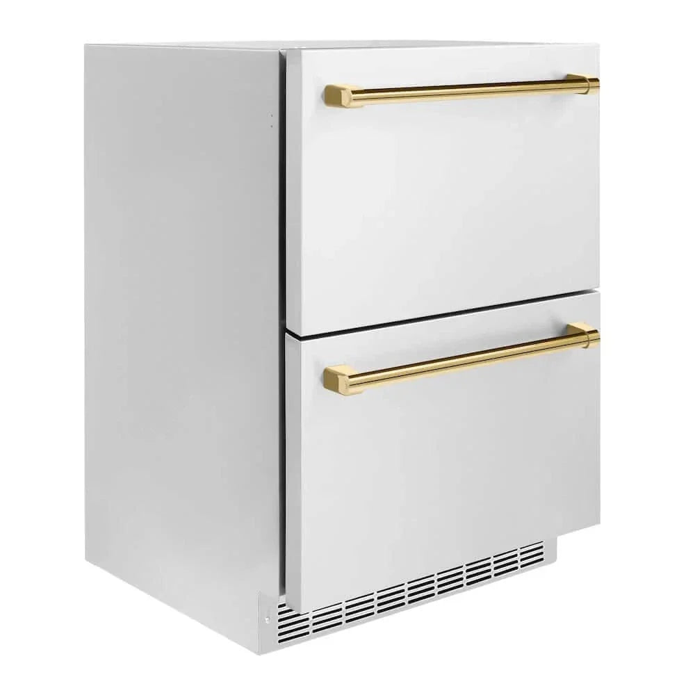 ZLINE 24" Touchstone 168 Can Outdoor-Rated Dual Refrigerator Drawer, Gold, RDSOZ-ST-24-G