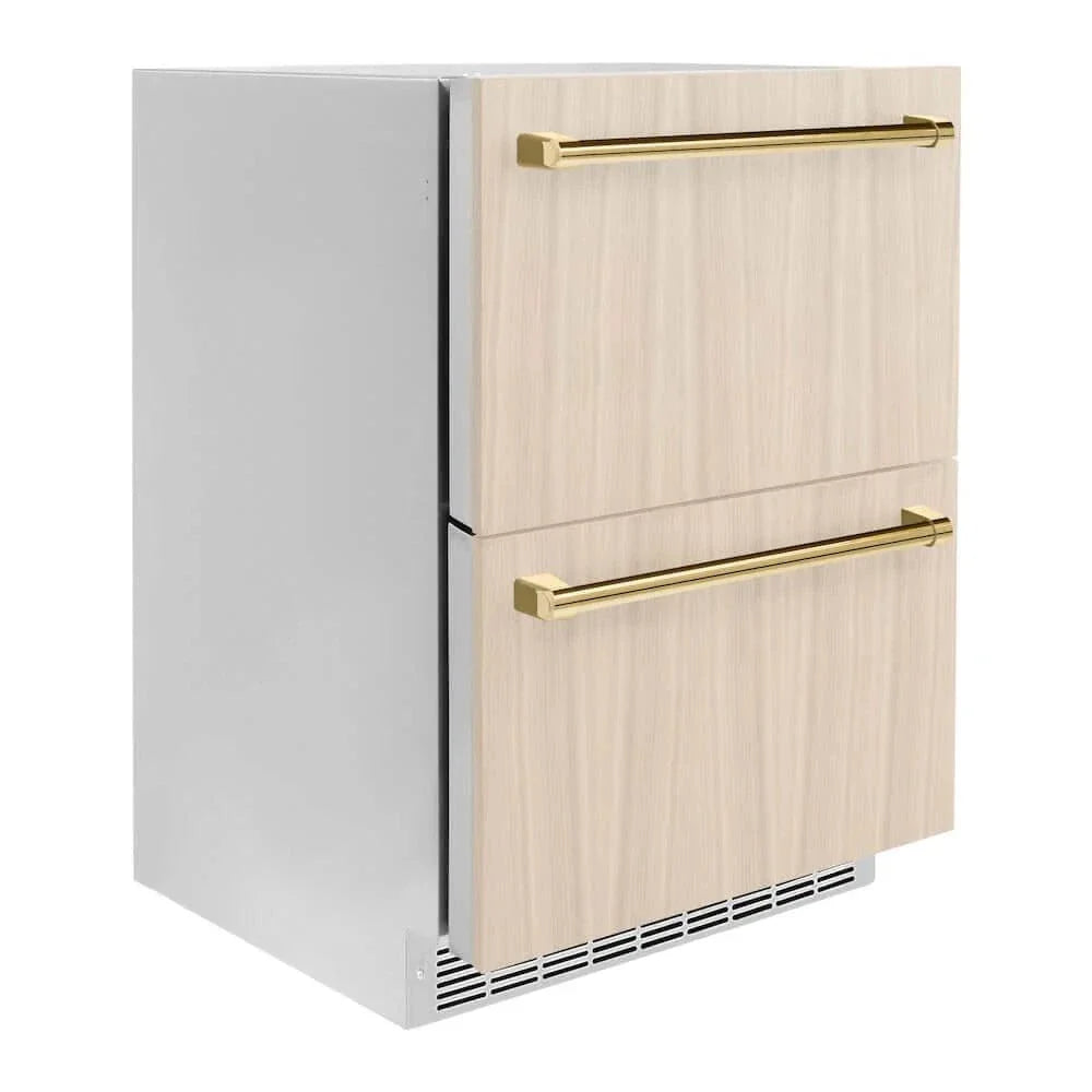 ZLINE 24" Touchstone 168 Can Outdoor-Rated Dual Refrigerator Drawer, Panel Ready Gold, RDSPOZ-24-G