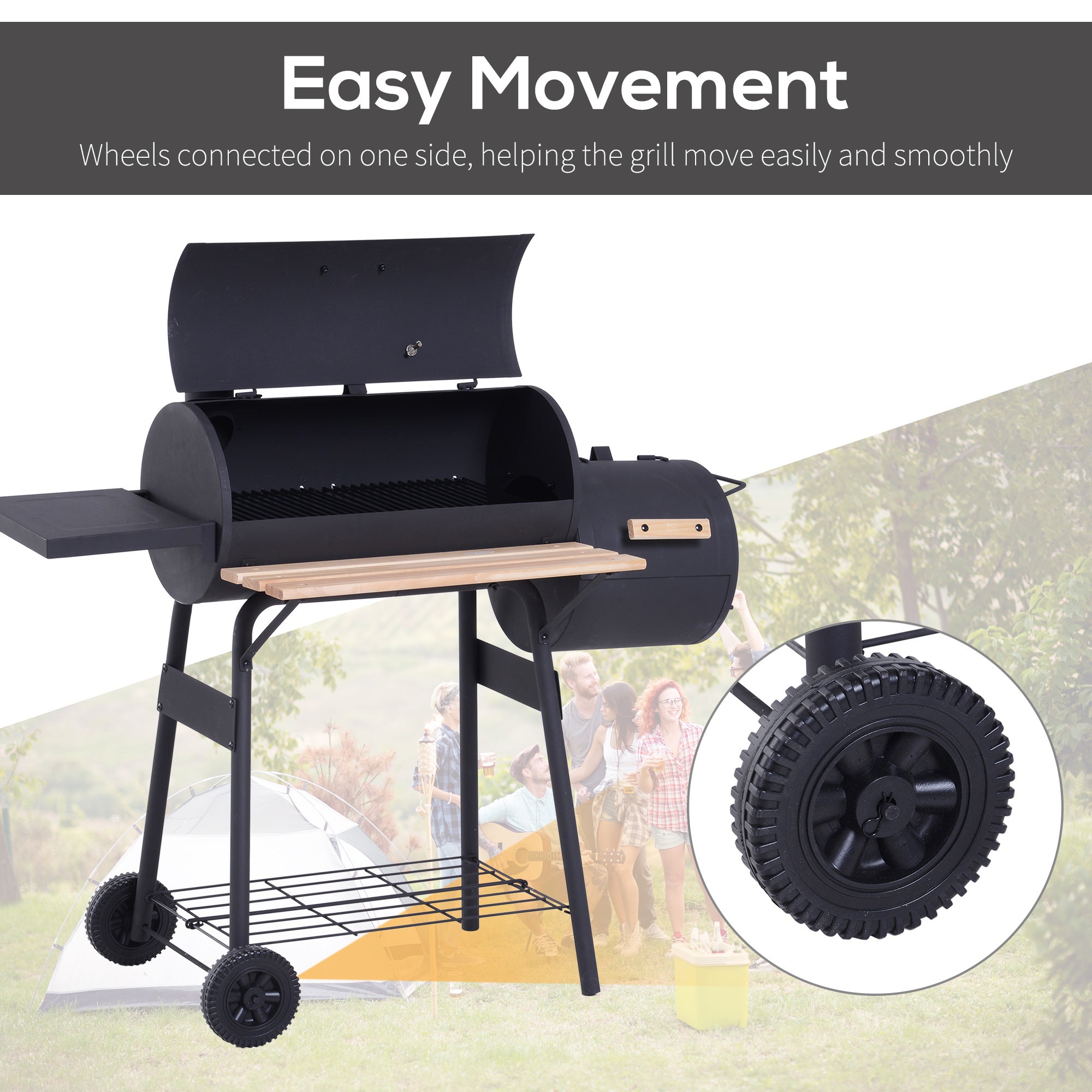 Outsunny 48' Steel Portable Backyard Charcoal BBQ Grill and Offset Smoker Combo with Wheels