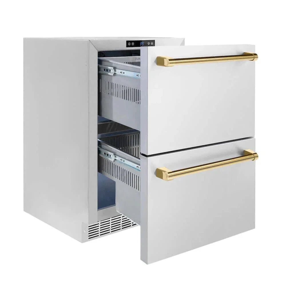 ZLINE 24" Touchstone 168 Can Outdoor-Rated Dual Refrigerator Drawer, Gold, RDSOZ-ST-24-G