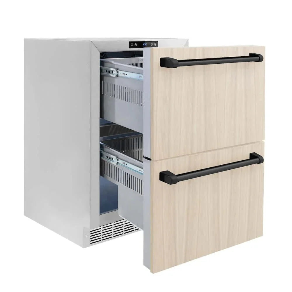 ZLINE 24" Touchstone 168 Can Outdoor-Rated Dual Refrigerator Drawer, Panel Matte Black, RDSPOZ-24-MB