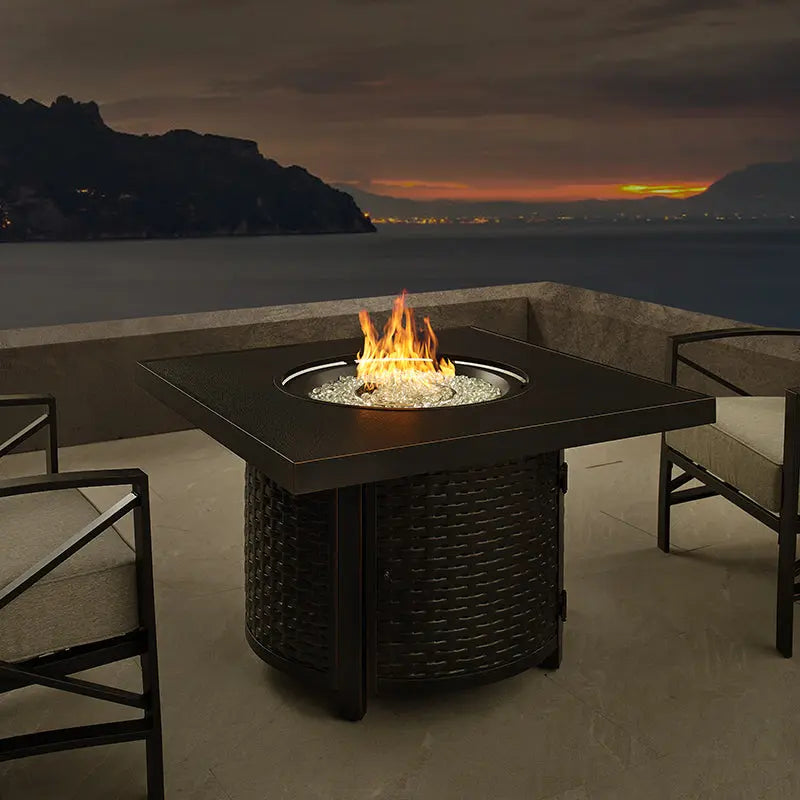 Dalton 40" Square Woven Aluminum Convertible Gas Fire Pit Table