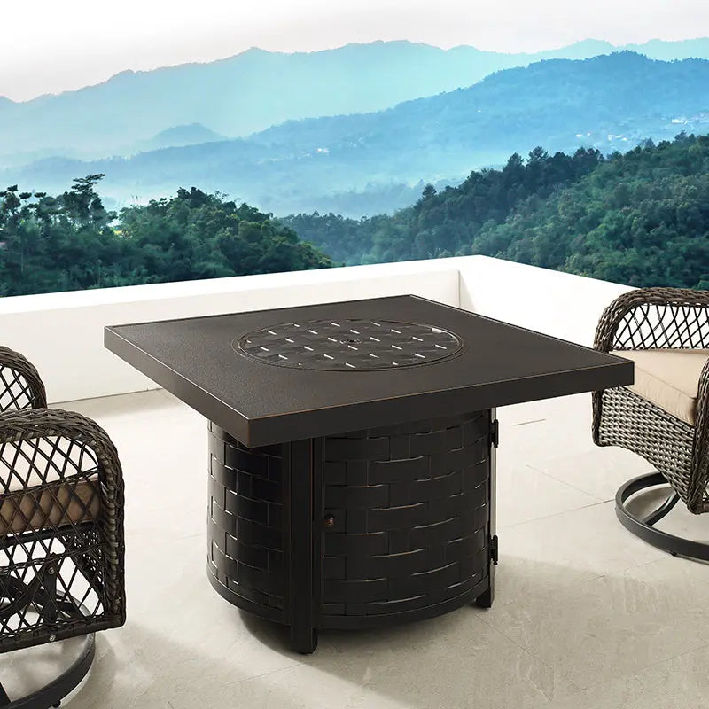 Henley 40" Round Aluminum Basketweave Convertible Gas Fire Pit Table