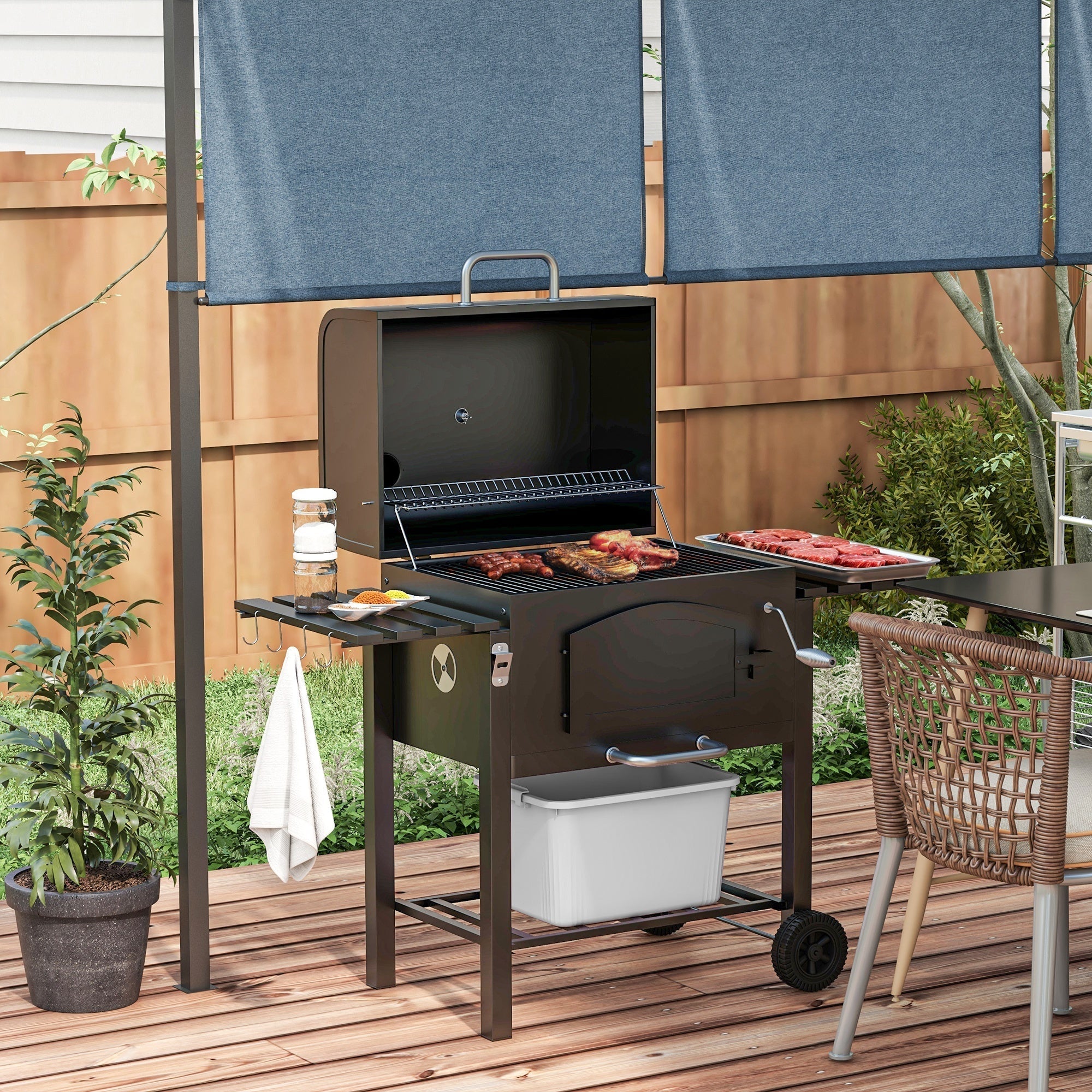 Outsunny Charcoal Grill with Adjustable Height & Folding Shelves