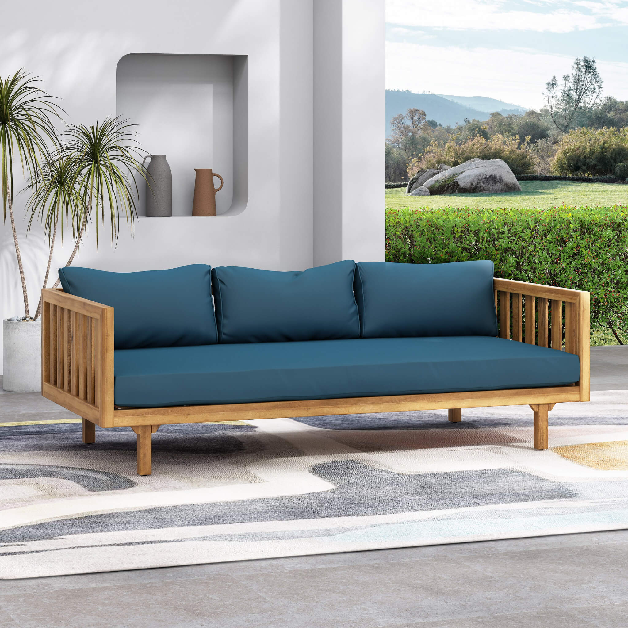 Alora 3-Seater Acacia Wood Daybed Sofa With Water-Resistant Cushions (SAK65773)