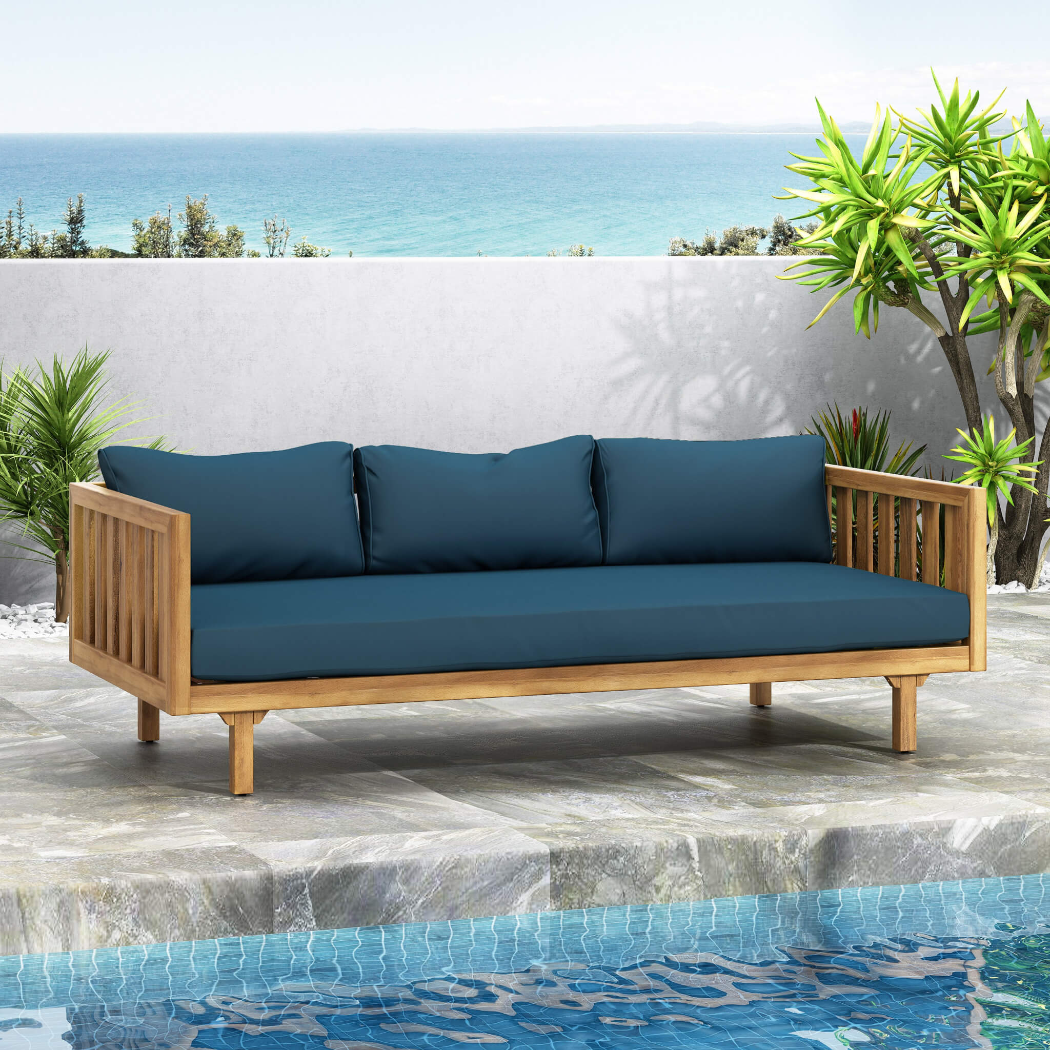 Alora 3-Seater Acacia Wood Daybed Sofa With Water-Resistant Cushions (SAK65773)