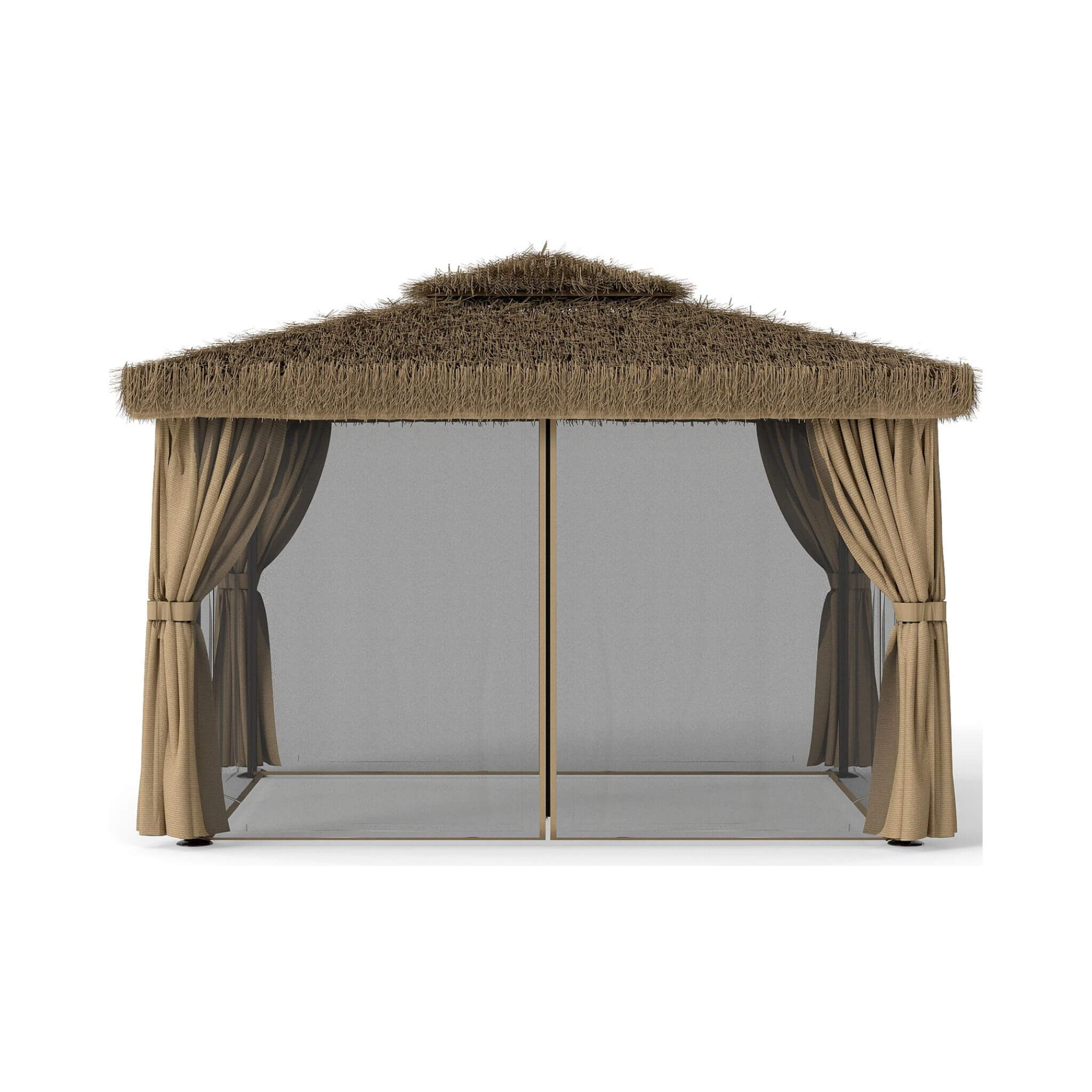 Alora Outdoor Double Canopy Aluminum Patio Gazebo With Hawaiian Thatch Roof (SAK39068)