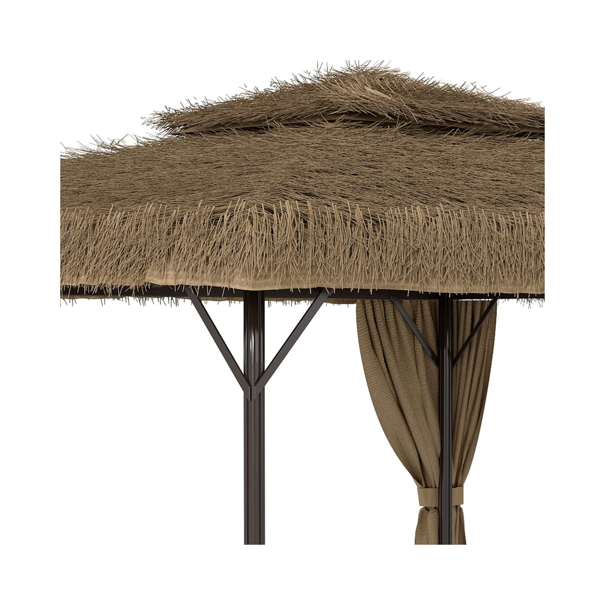 Alora Outdoor Double Canopy Aluminum Patio Gazebo With Hawaiian Thatch Roof (SAK39068)
