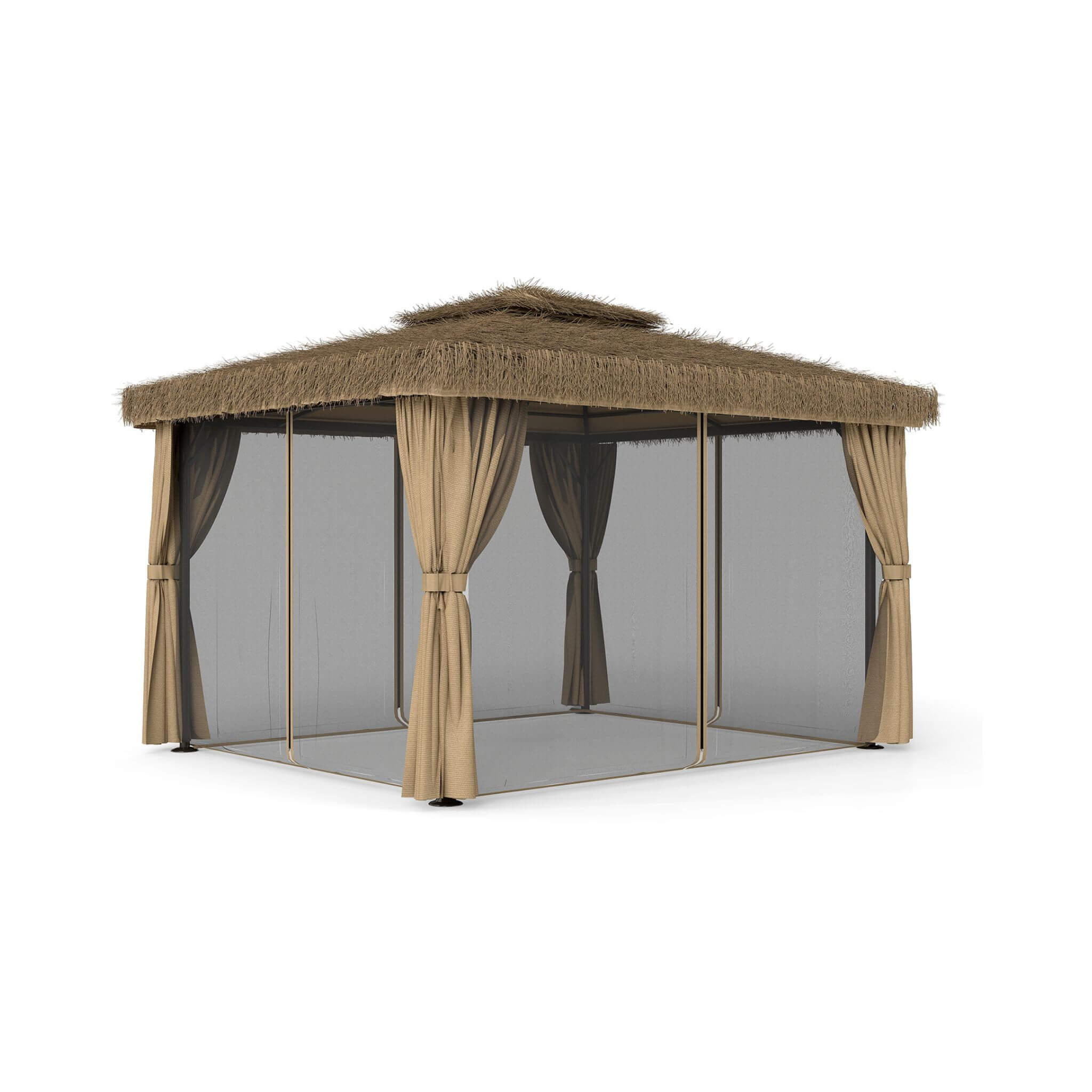 Alora Outdoor Double Canopy Aluminum Patio Gazebo With Hawaiian Thatch Roof (SAK39068)
