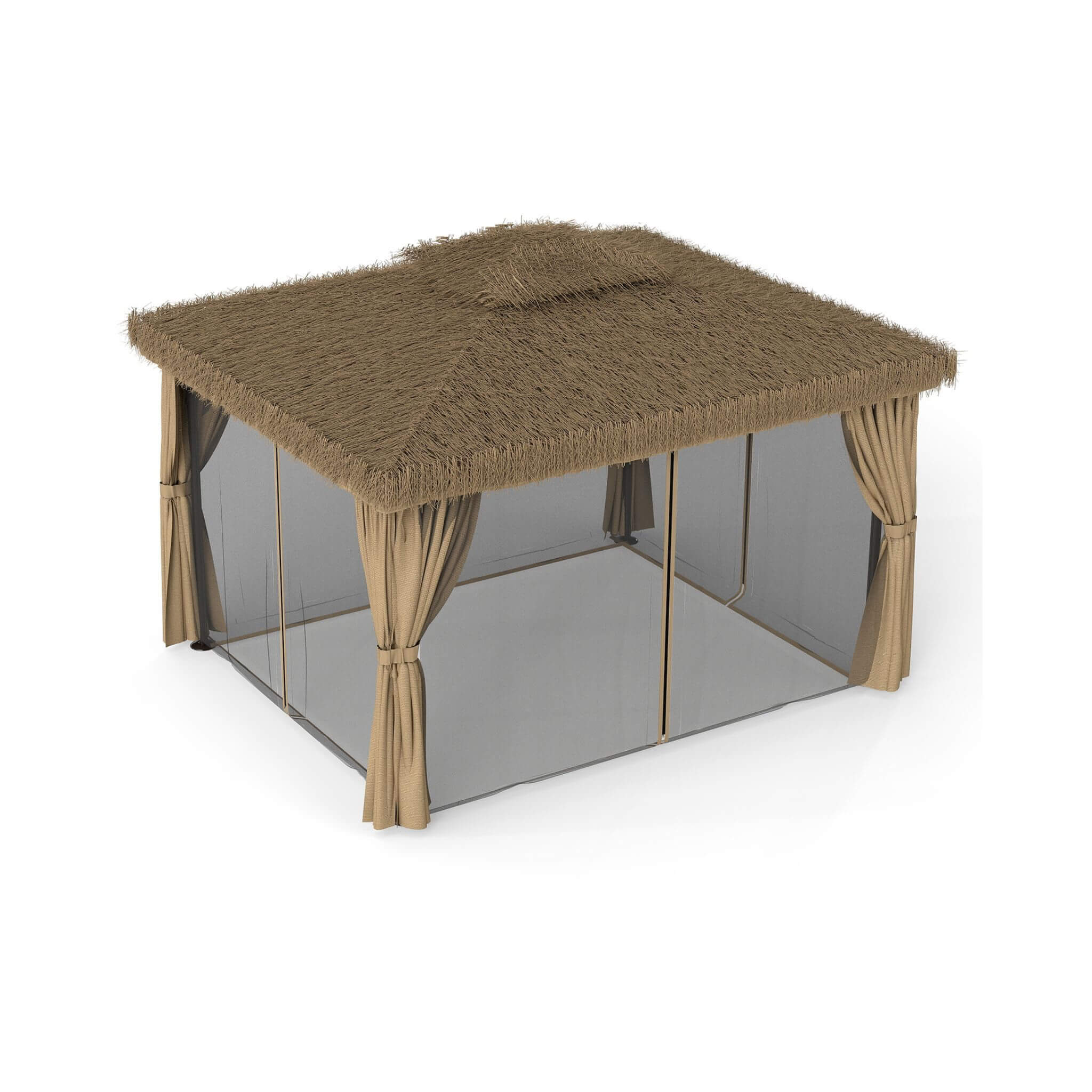 Alora Outdoor Double Canopy Aluminum Patio Gazebo With Hawaiian Thatch Roof (SAK39068)