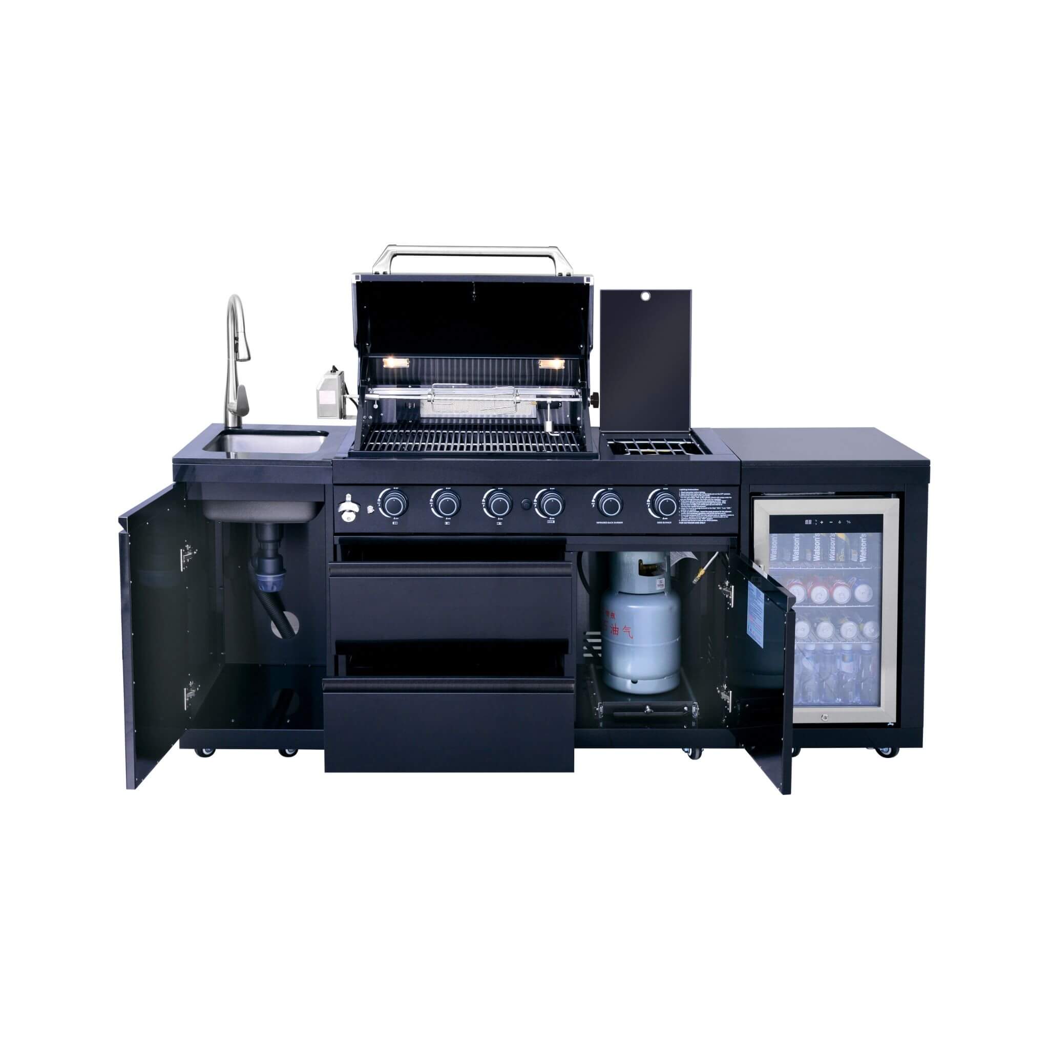 Castelle Flame Monarch 4-Burner 72000 BTU BBQ Island With Fridge And Sink (SAK68127)