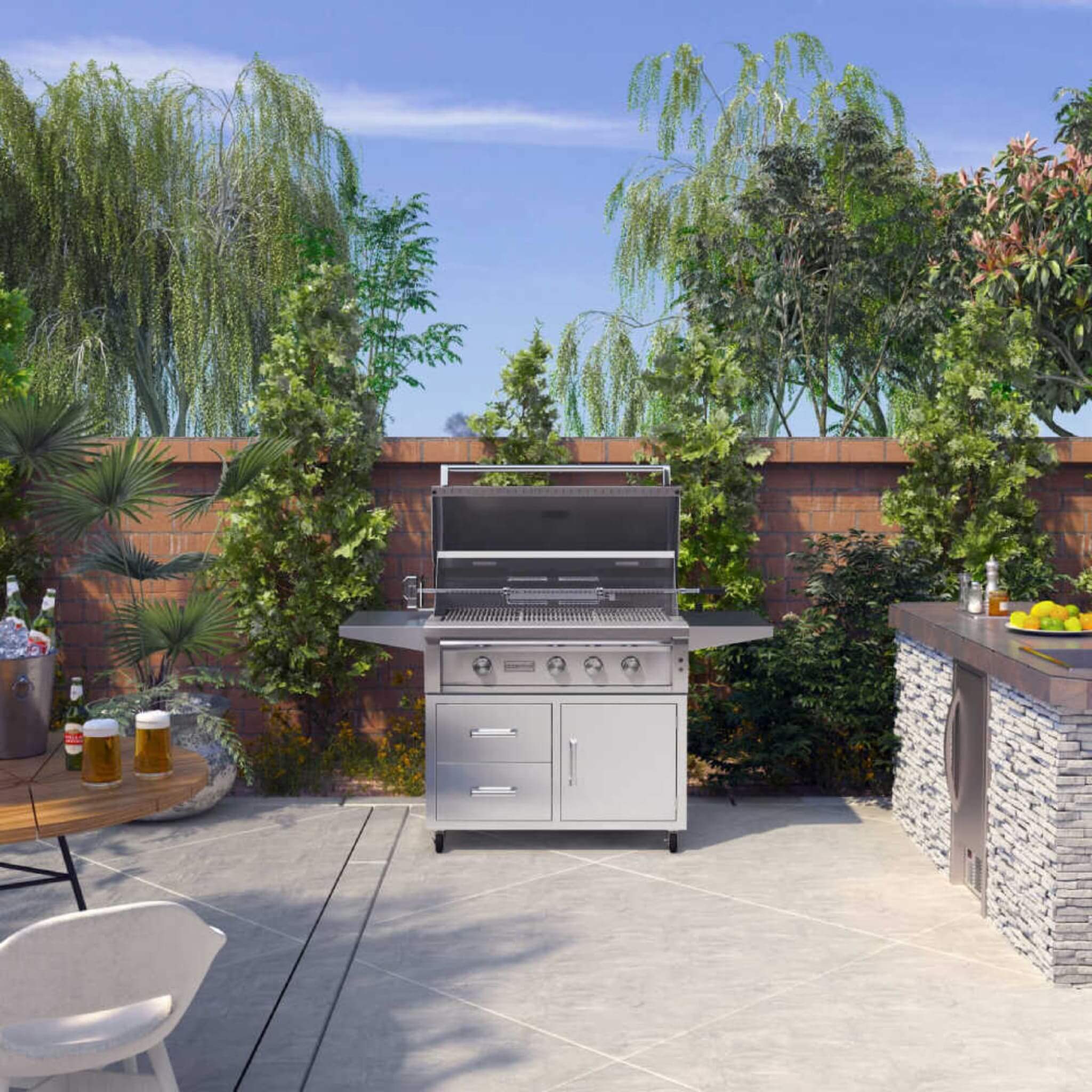 Edgestar 89K BTU 42-Inch Wide Natural Gas Freestanding Grill Cart With Rotisserie And Lighted Knobs (SAK56935)