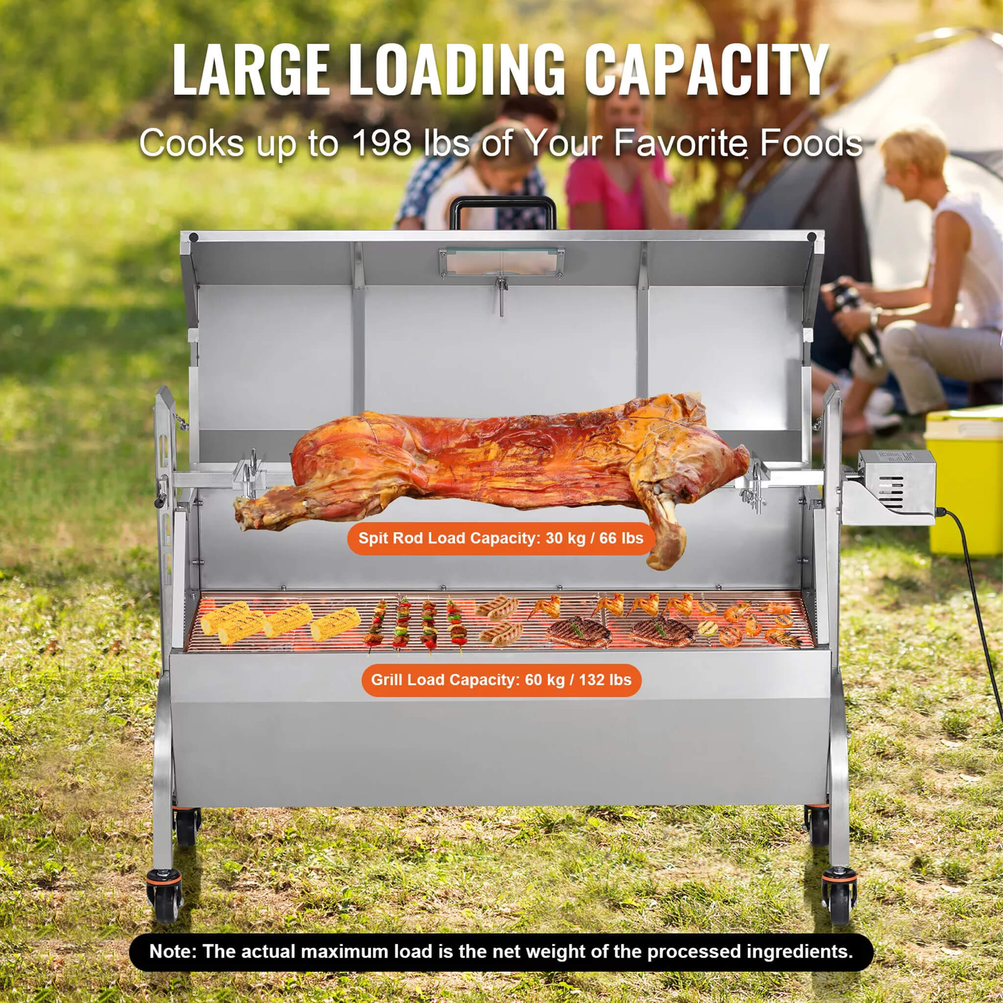 Heavy-Duty 52W Spit Roaster Rotisserie BBQ Grill For Pig, Lamb And Chicken (SAK59286)