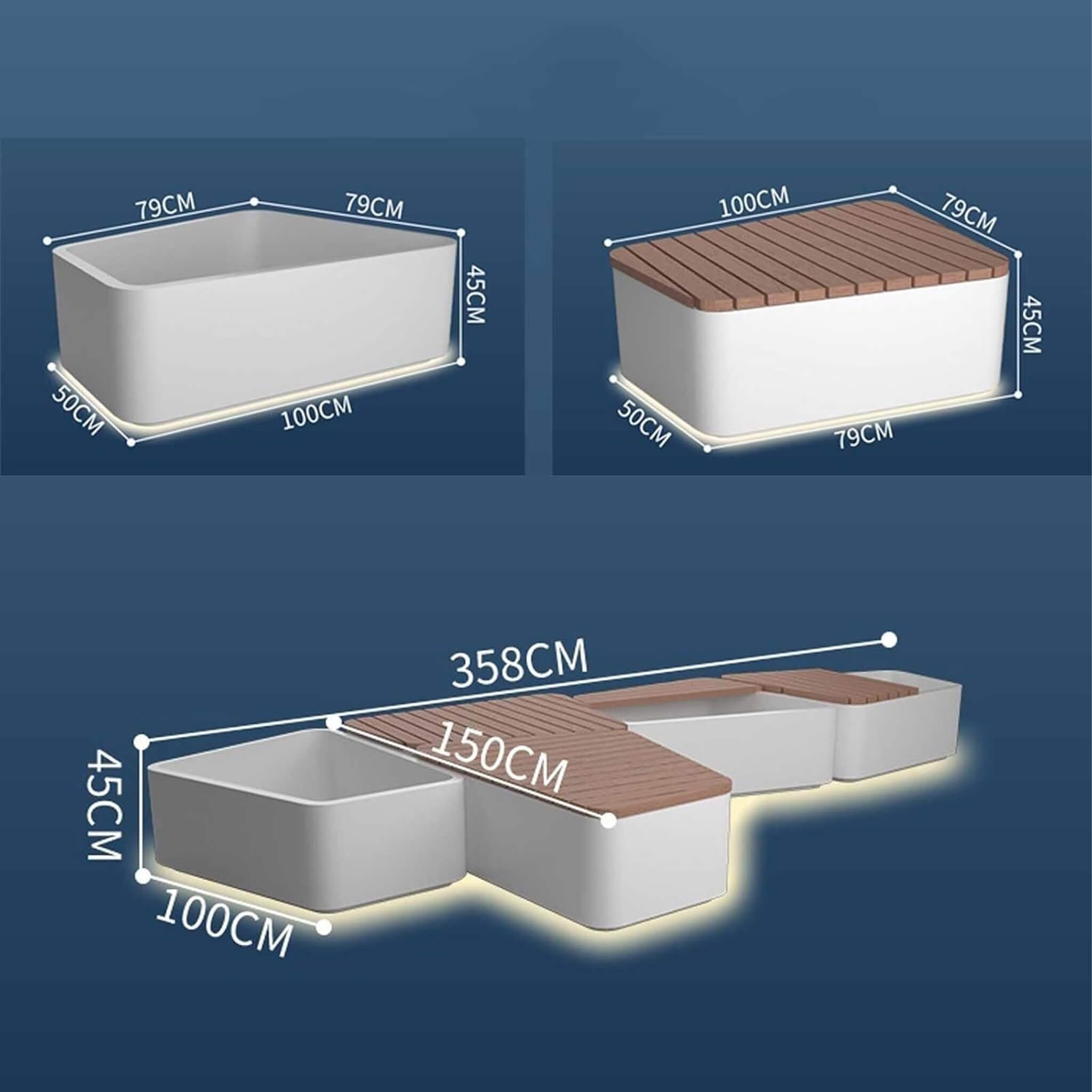 Heavy-Duty Commercial Outdoor Stainless Steel Bench With Wood Seat And Planter Box [Made To Order] (SAK41578)