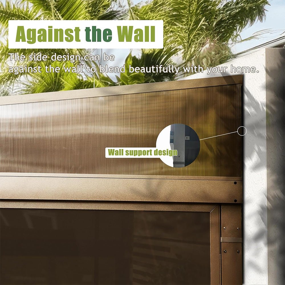 [12X14FT] Large Outdoor All-Season Wall Mounted Sunroom Solarium With Galvanized Steel Roof & Moveable PVC Screen (SAK46475)