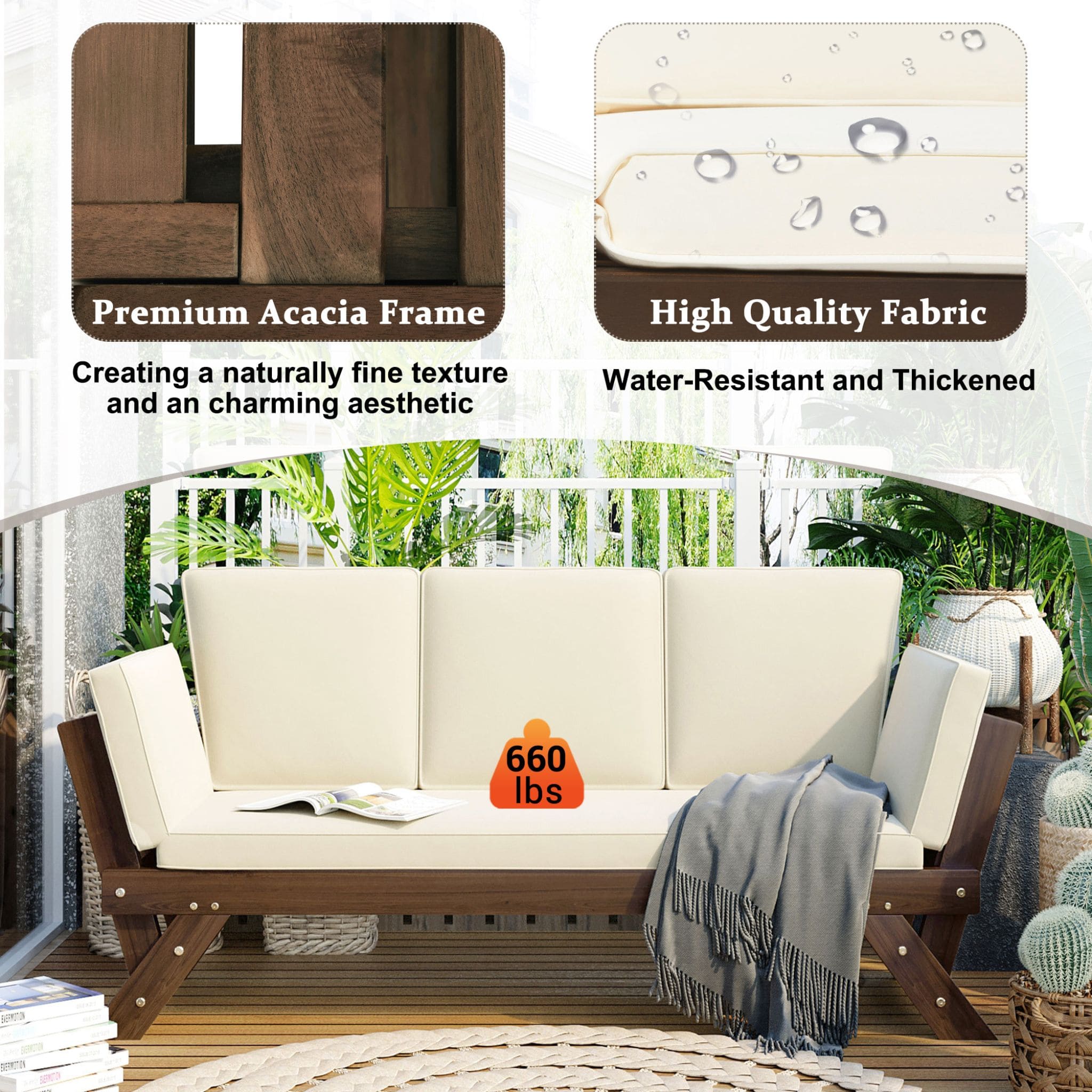 Alora Outdoor Adjustable Wooden Patio Daybed Sofa With Cushions (SAK41345)