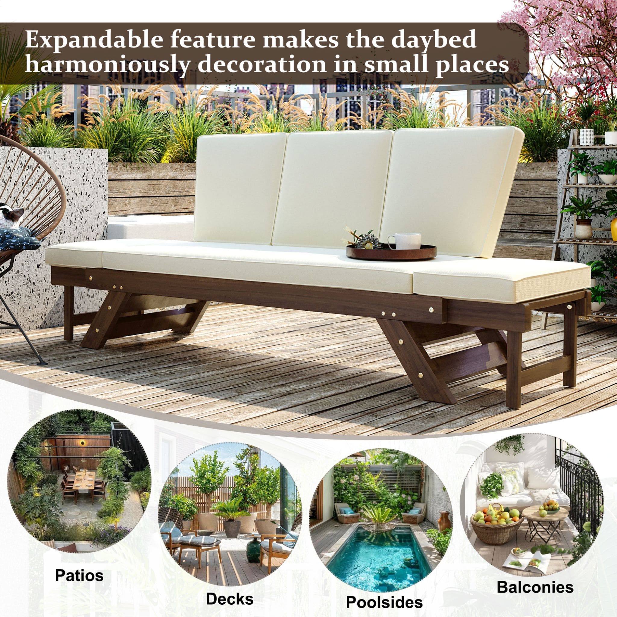 Alora Outdoor Adjustable Wooden Patio Daybed Sofa With Cushions (SAK41345)