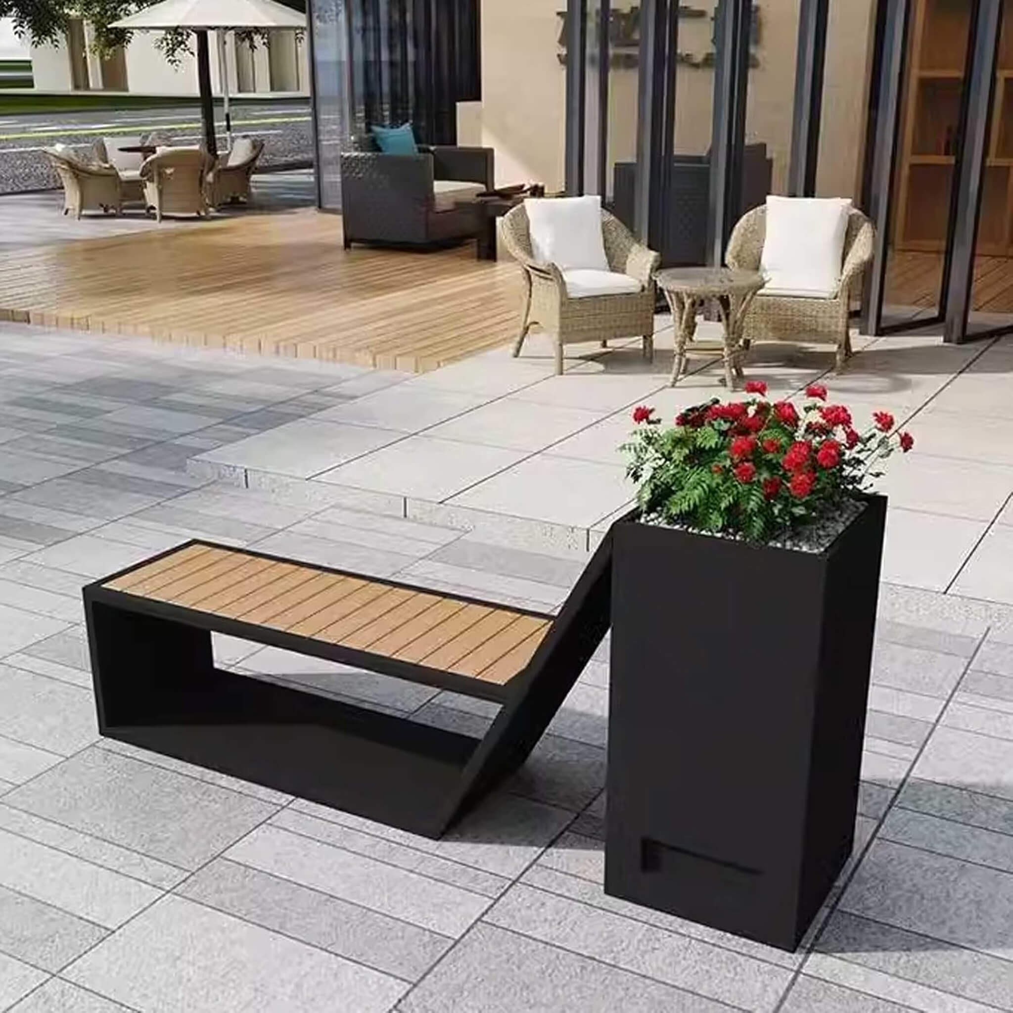 4FT Outdoor Commercial All-Weather Metal Bench With Planter Box [Made To Order] (SAK57219)