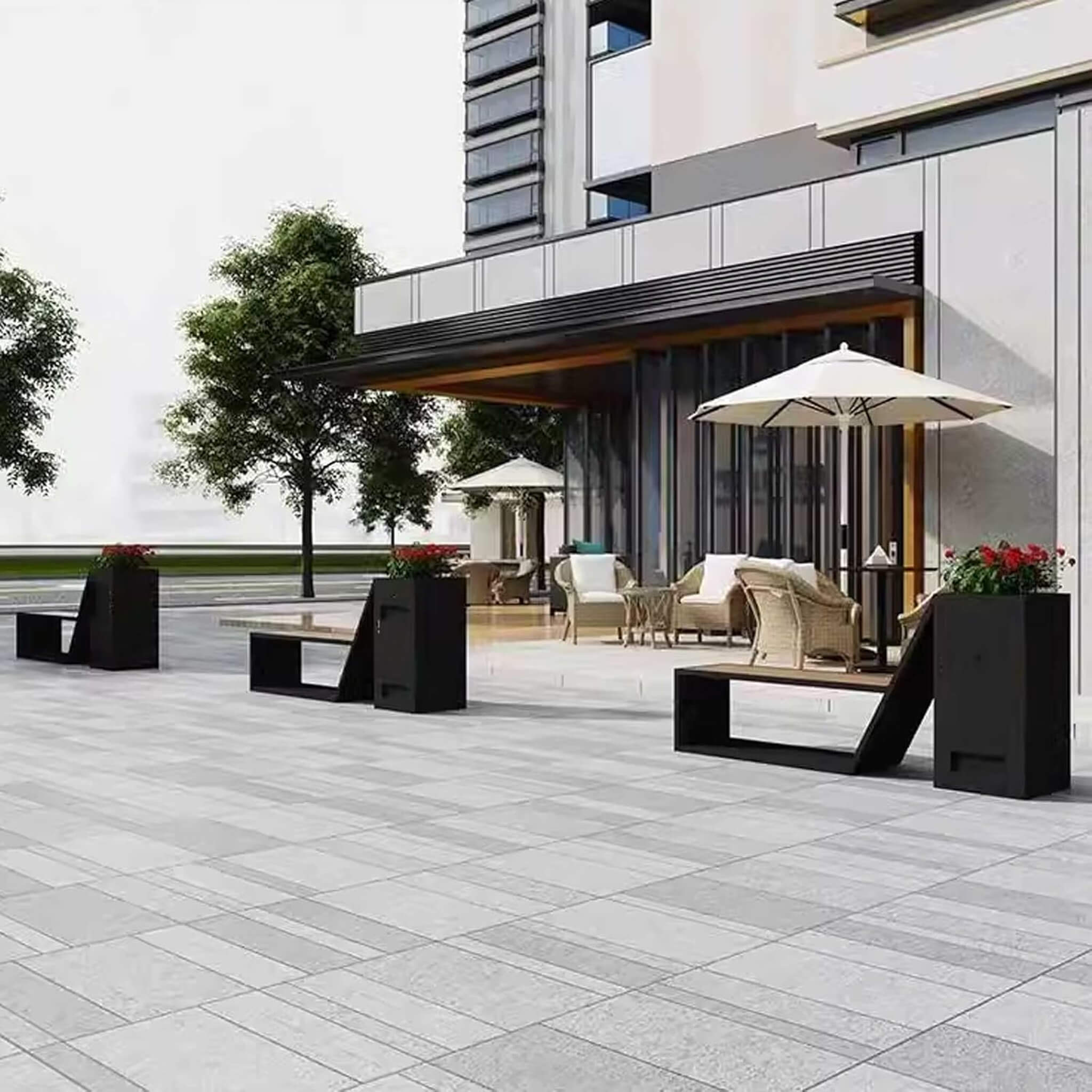 4FT Outdoor Commercial All-Weather Metal Bench With Planter Box [Made To Order] (SAK57219)