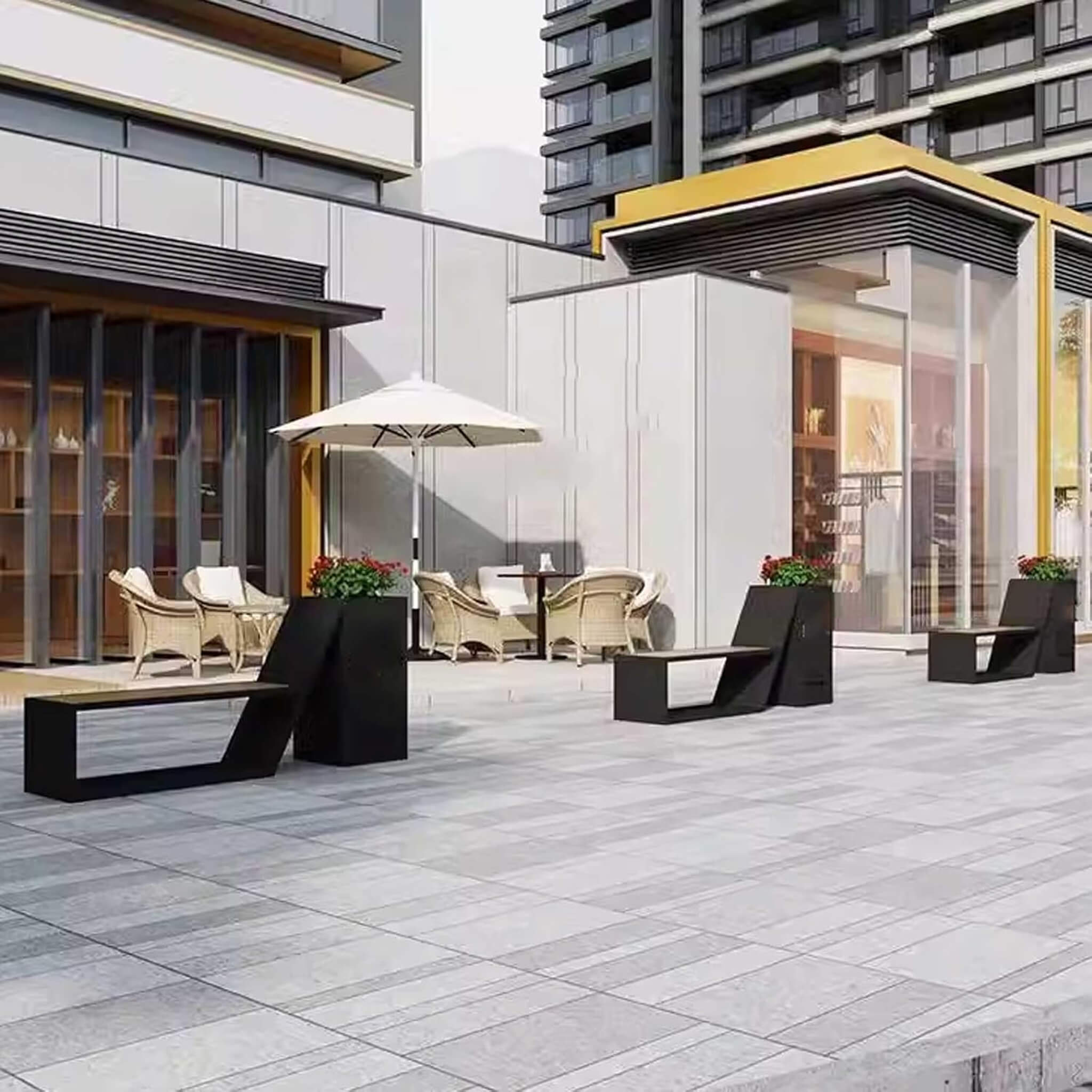 4FT Outdoor Commercial All-Weather Metal Bench With Planter Box [Made To Order] (SAK57219)