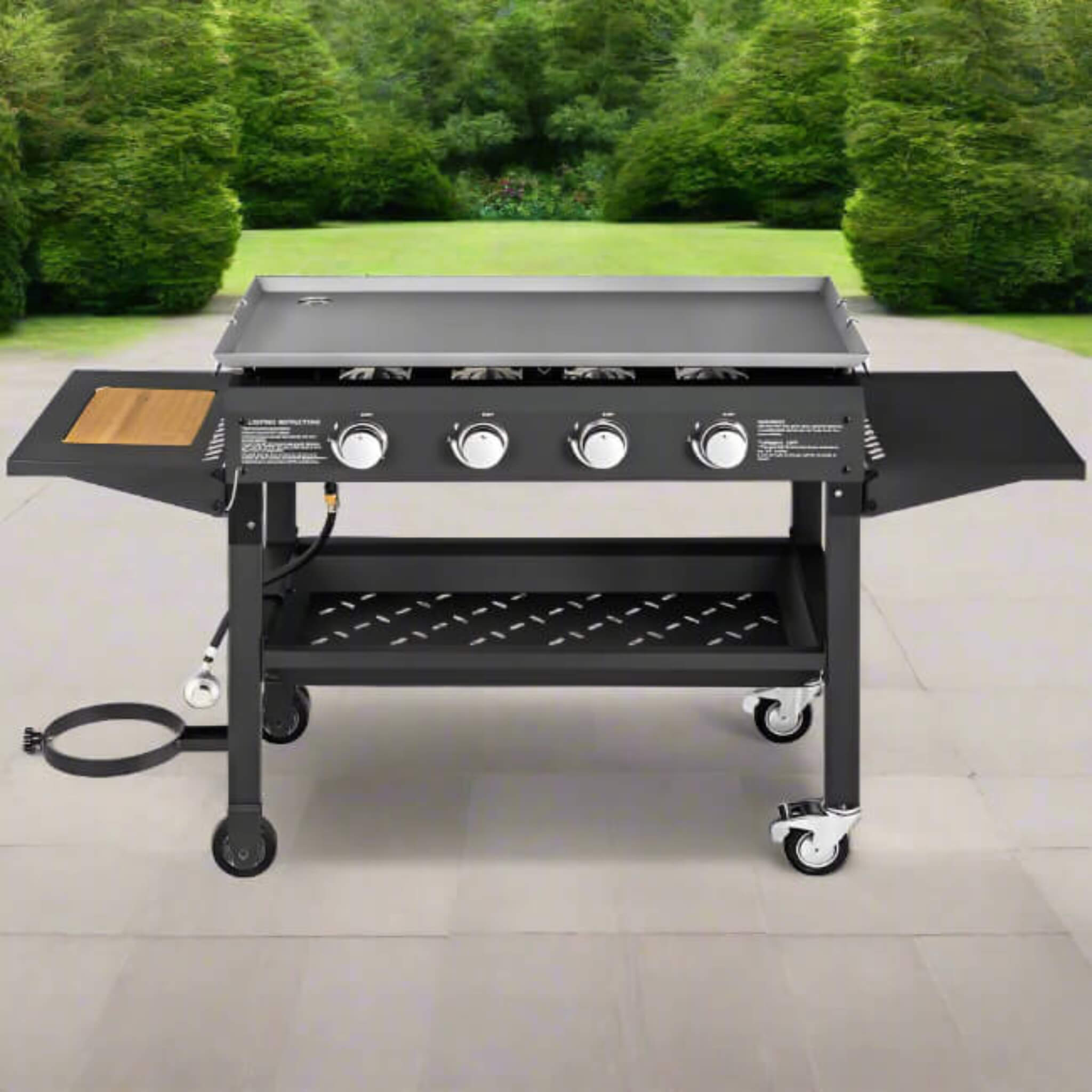 Portable Outdoor 4 Burner Propane Flat Top Gas Grill W/ Wheels, 60K BTU (SAK66104)