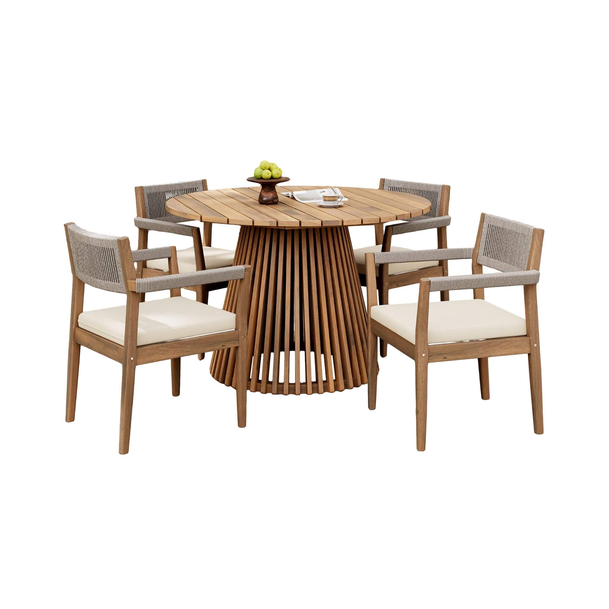 Alora Premium 5-Piece Outdoor Acacia Wood Patio Furniture Set With Braided Dining Chairs, Cushions, And Dining Table (SAK26754)