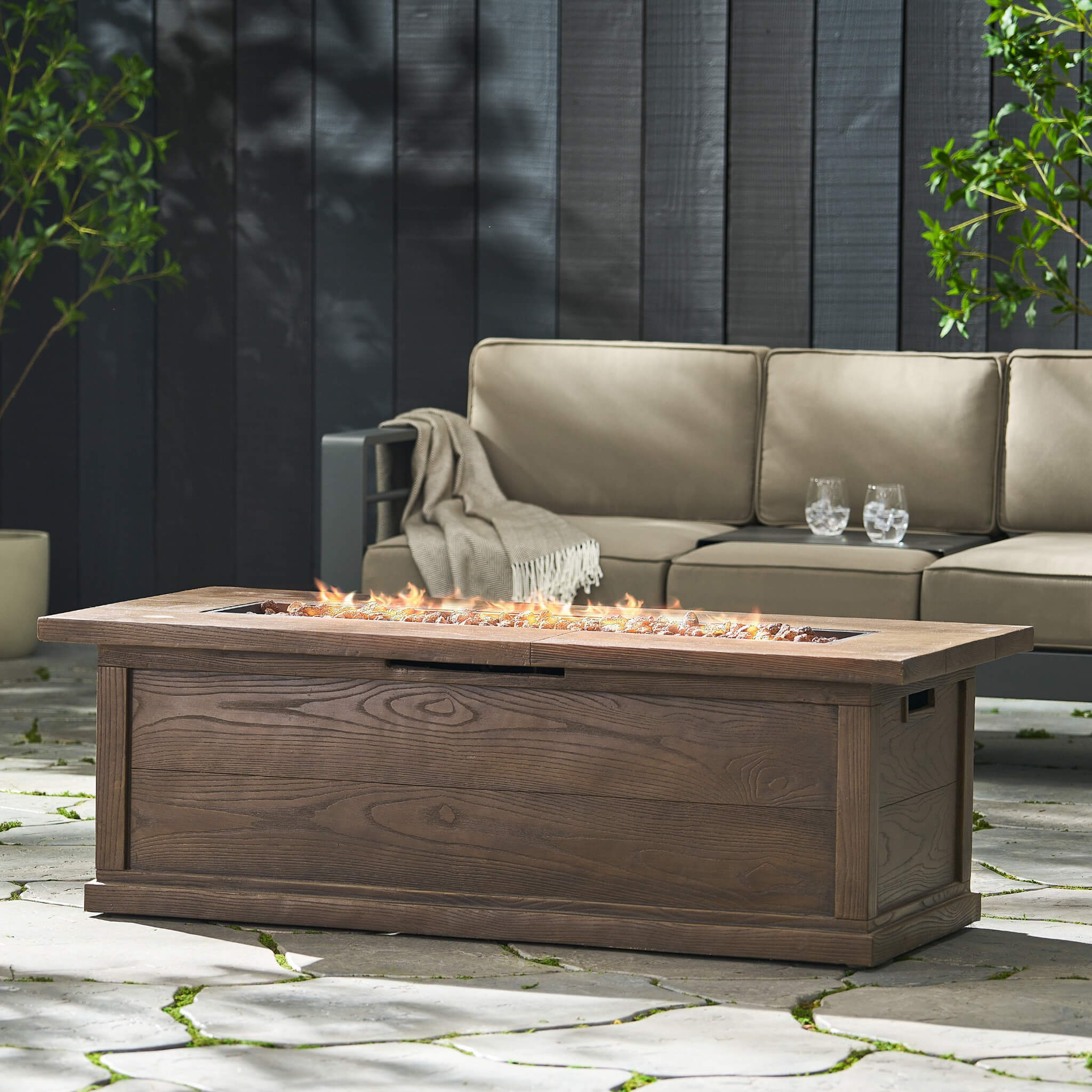 Alora Premium 56" Transitional Rectangular Outdoor Propane Gas Fire Pit Table, 50K BTU (SAK25790)