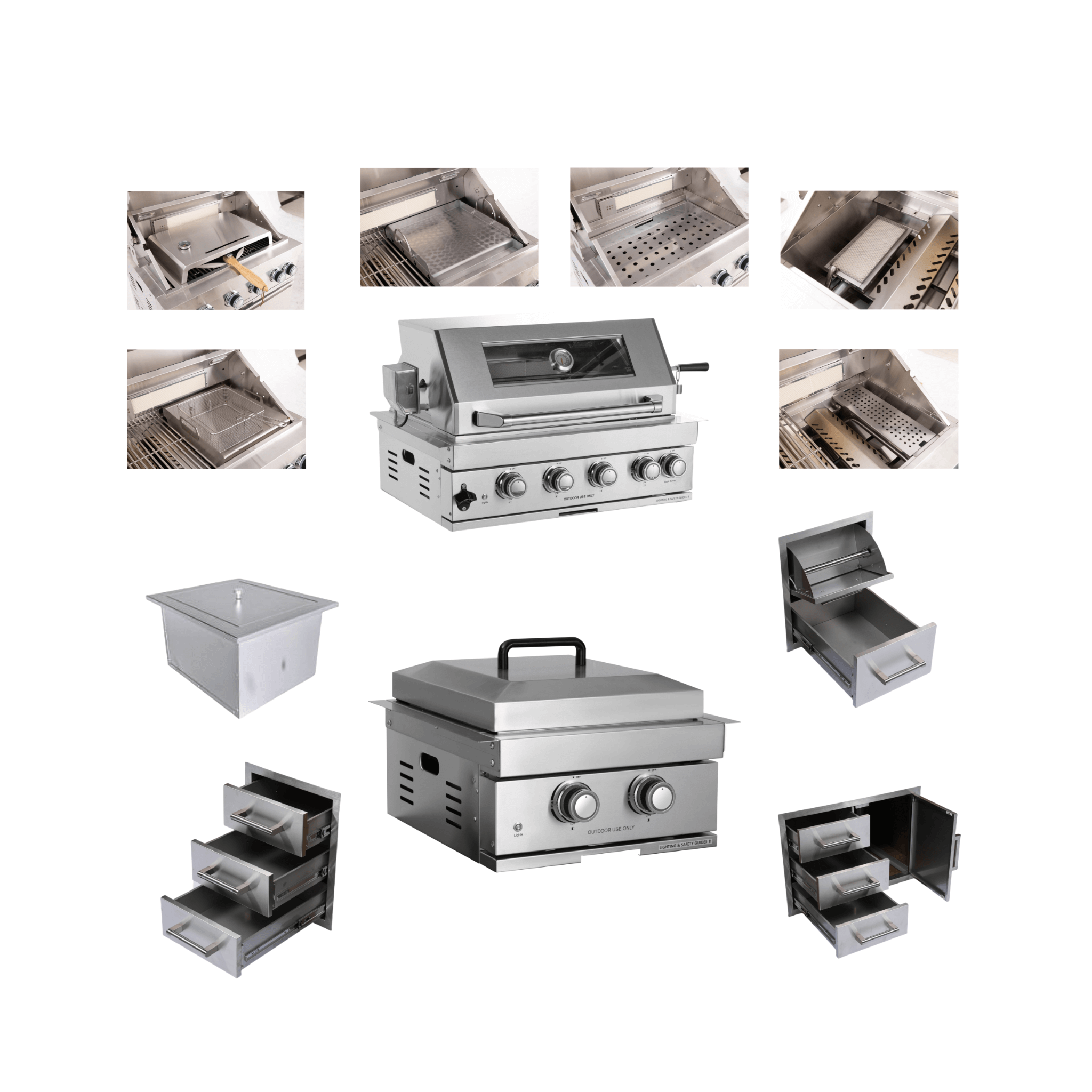 Premium Outdoor Kitchen With 32-Inch 60K BTU Built-In Stainless Steel LPG Gas Grill, Door And Drawer Combo And Stainless Steel Ice Box (SAK98661)