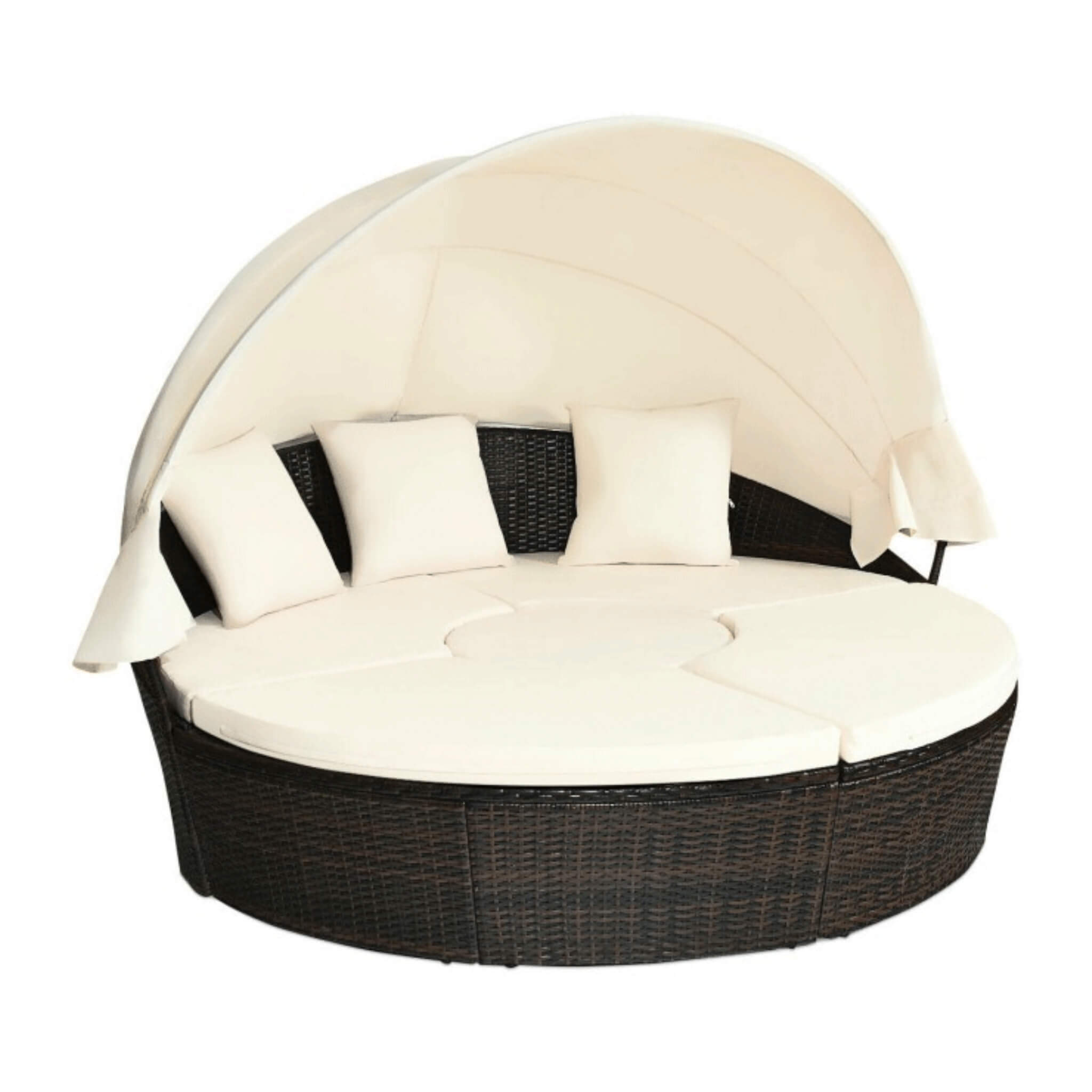 Premium Round Outdoor Patio Rattan Daybed W/ Canopy & Table, 76" (SAK96418)