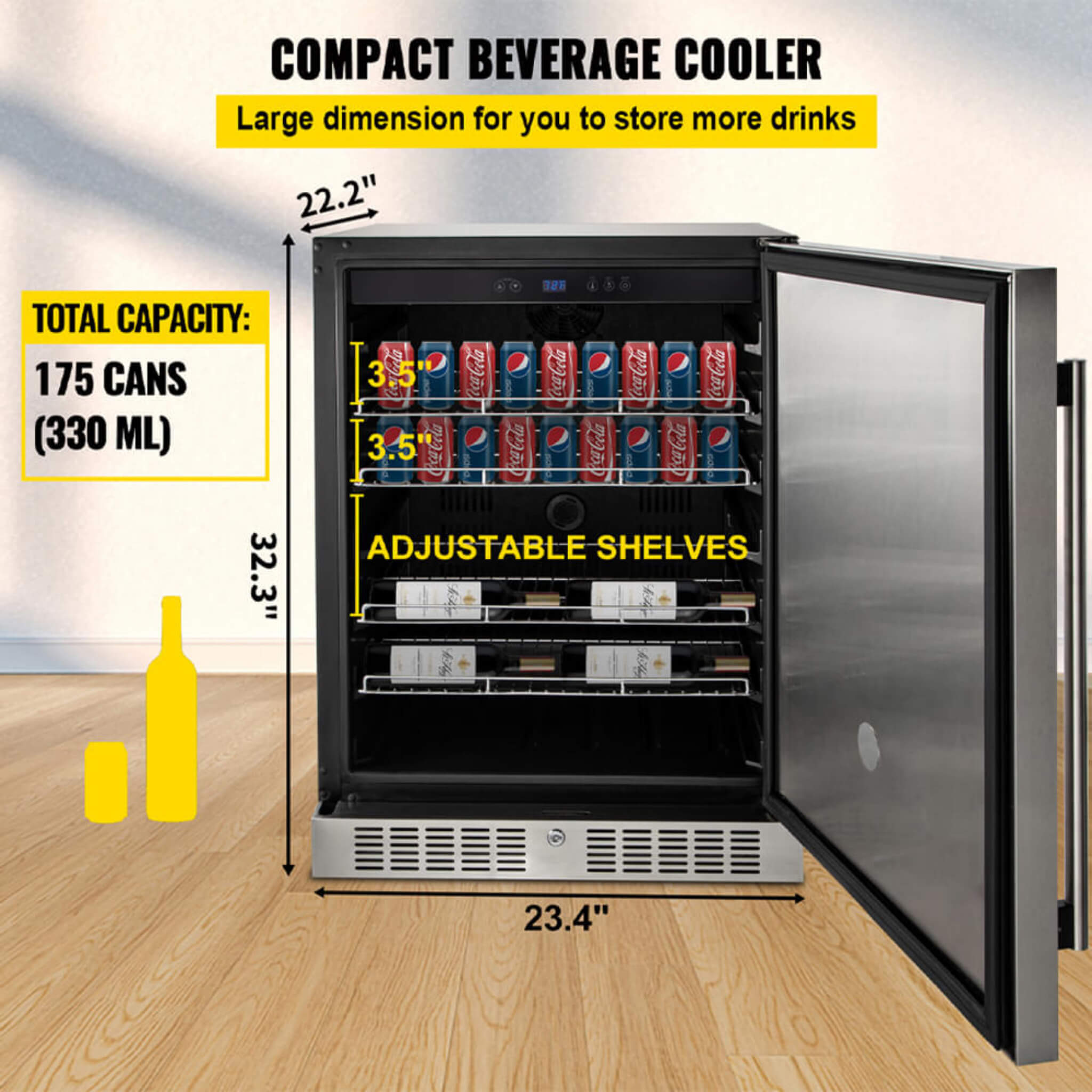 Premium 5.3 Cu.Ft Single Door Stainless Steel Built-In Wine Beverage Undercounter Refrigerator (SAK95276)