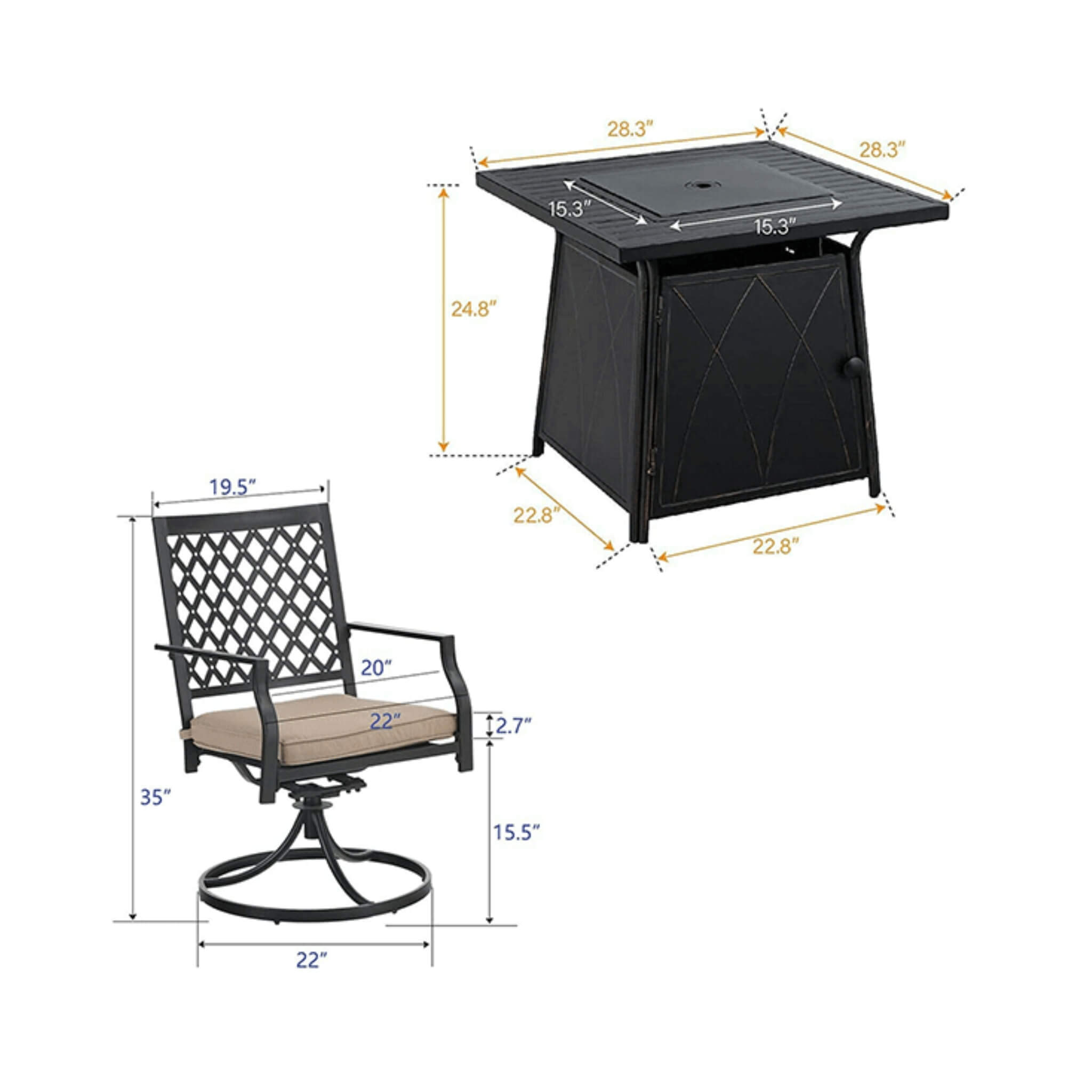 Sophia & William Outdoor Gas Fire Pit Table Set W/ Cushioned Swivel Dining Chairs, 5PCS (SAK63872)